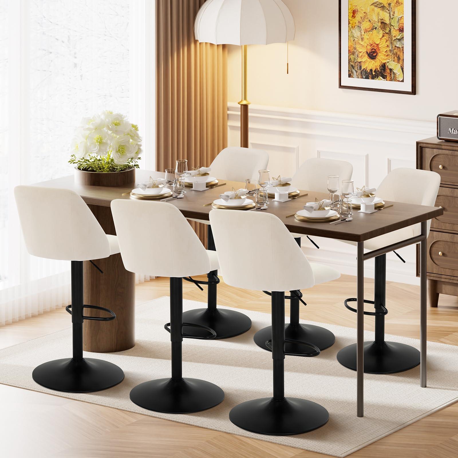 COLAMY Bar Stools Set of 4, Modern Swivel Bar Chairs, Adjustable Upholstered Barstools Counter Height with Full Backrest for Bar, Dining Room, Kitchen Island, Beige - Image 7