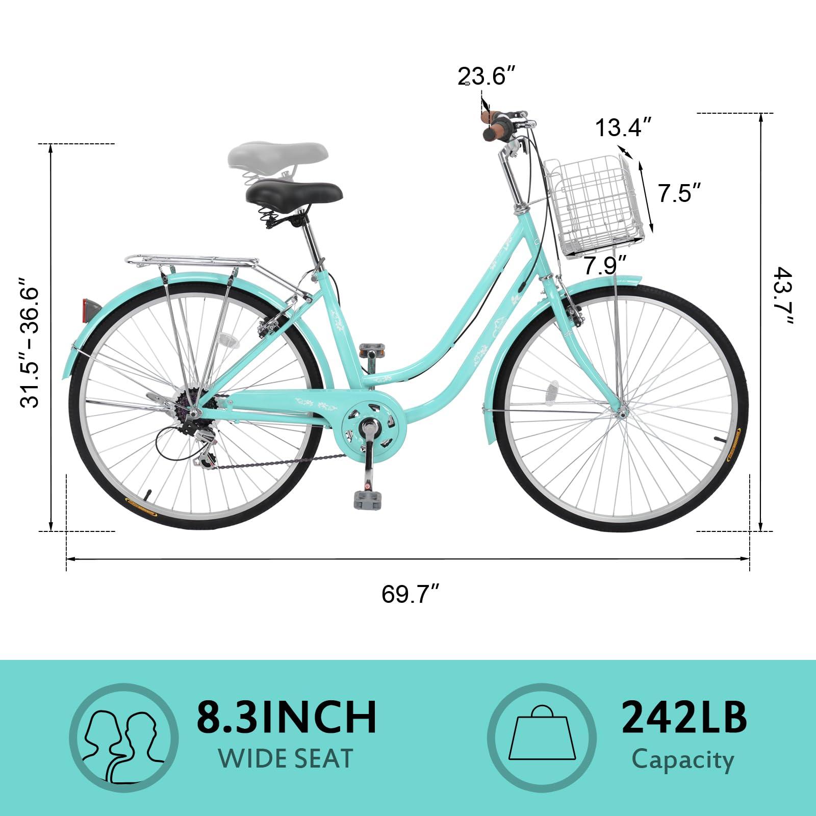 Ktaxon Women Bike 24/26 Inch Bicycles for Women, Beach Cruiser Bike with Premium Derailleur & Shift Lever, Adjustable Seat, High-Carbon Steel Frame and Excellent Welding Technology - Image 6