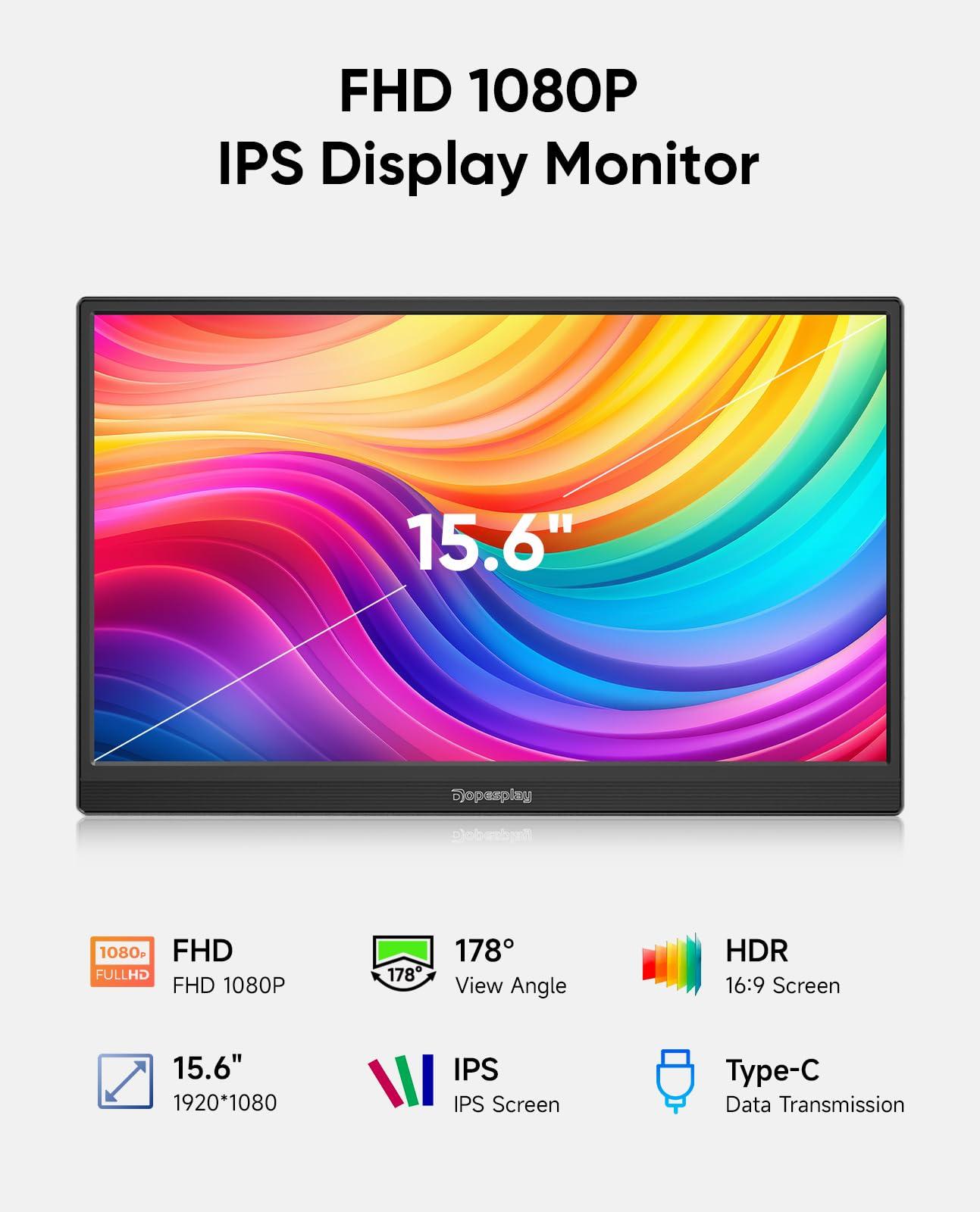 Portable Monitor, 15.6" FHD 1080P Travel Portable Monitor for Laptop, Ultra-Slim External Portable Screen for Laptop with Kickstand, Screen Extender for Laptop PC Mac Phone PS4/5 Xbox Switch - Image 2