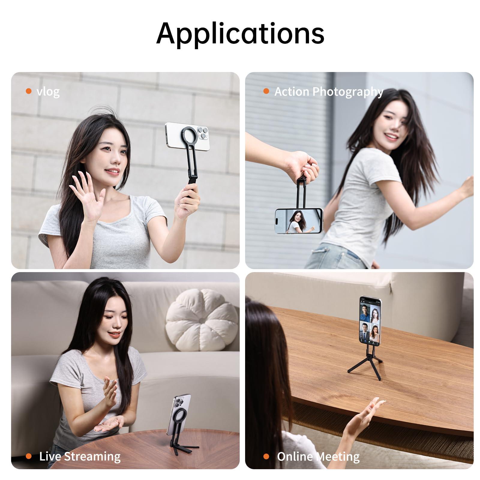 ULANZI MA30 Magnetic Phone Tripod Stand for iPhone - Aluminium Maglock Smartphone Mini Tripod Pocket Cell Phone Stand Strong Magnet Quick Mount Compatible with iPhone 16 15 14 13 12 Series, Black - Image 5