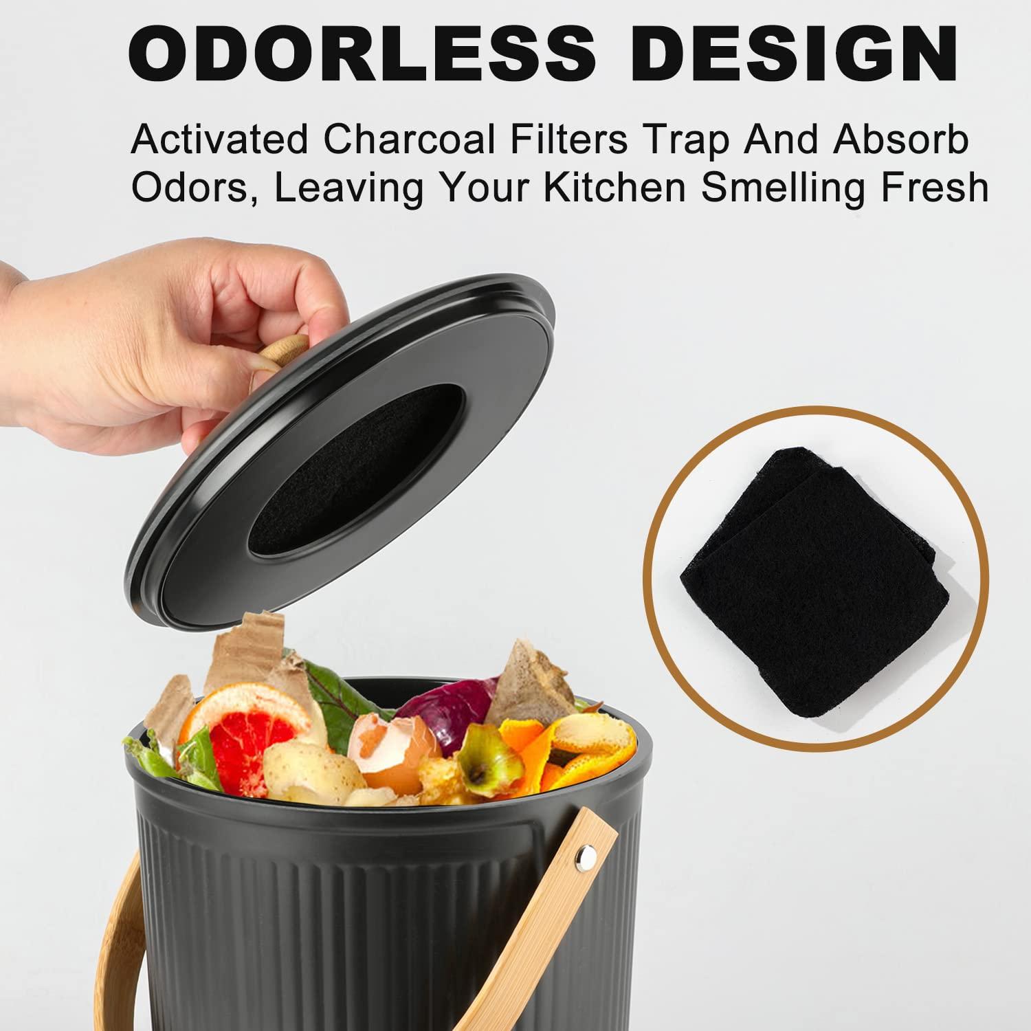 Countertop Compost Bin, LALASTAR Compost Bin Kitchen with Lid, Made of Sustainable Bamboo Fiber, Indoor Food Composter for Kitchen, Odorless, 1 Gallon, Black - Image 5