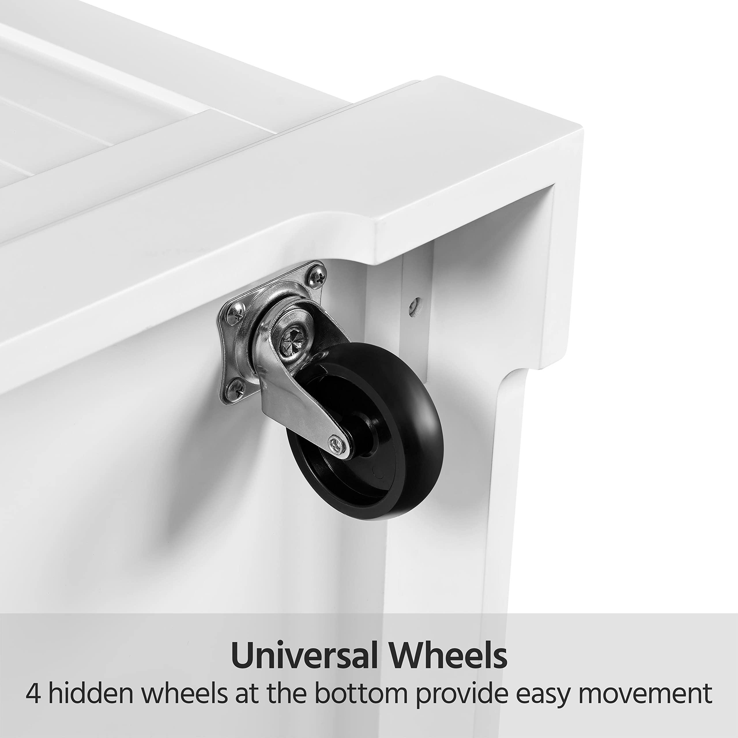 Yaheetech Rolling Kitchen Island Cart with 3 Drawers, Kitchen Storage Cabinet on Wheels with Open Shelves and Inner Adjustable Shelves for Dining Room/Living Room, Thicker Rubberwood Top, White - Image 5