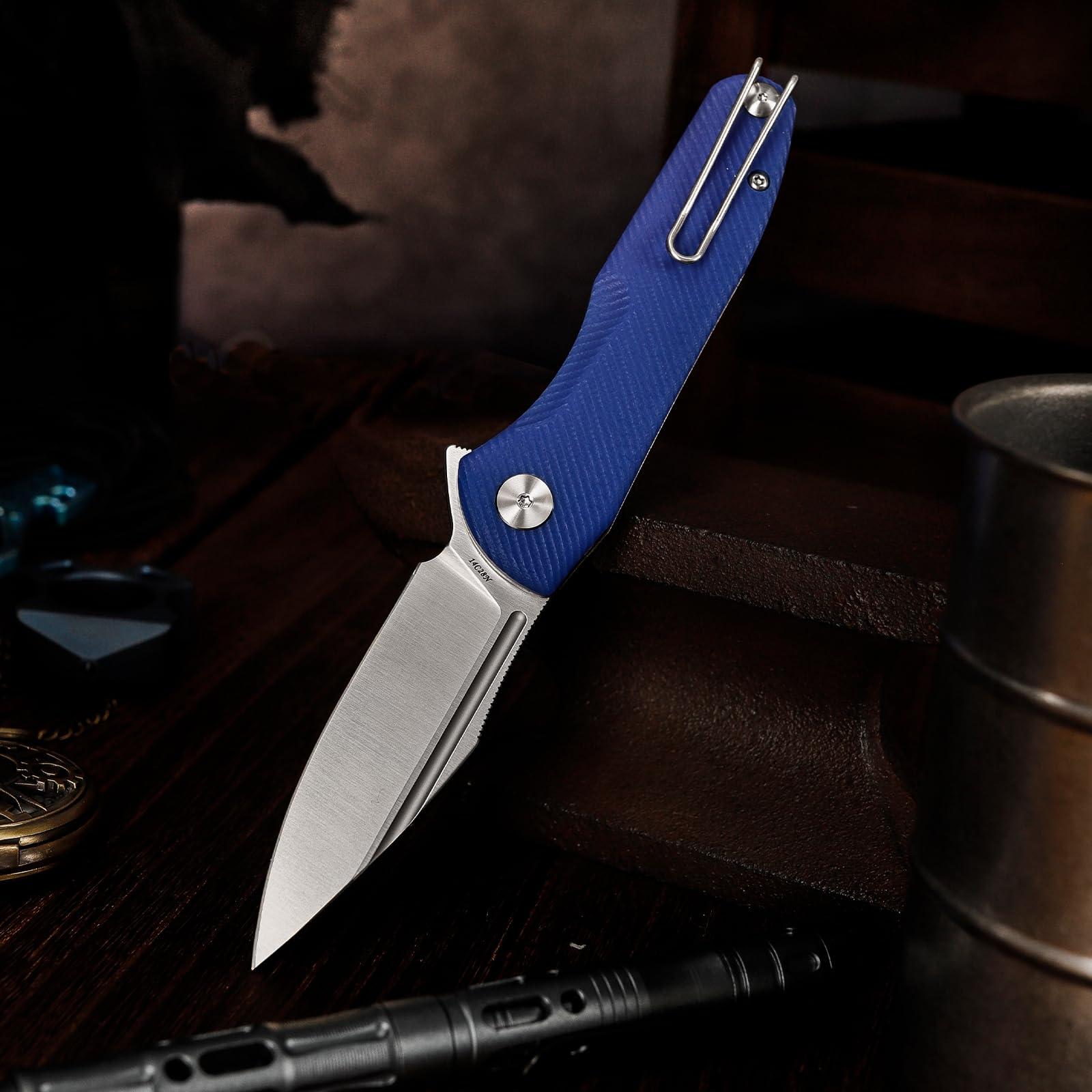 TRIVISA Flipper Knives，Pocke EDC Knife with Clip，Folding Knife for Men，3.26" 14C28N Steel Blade（Satin），G10 Scales for Outdoor Camping Tool - Antliae-03LG - Image 2