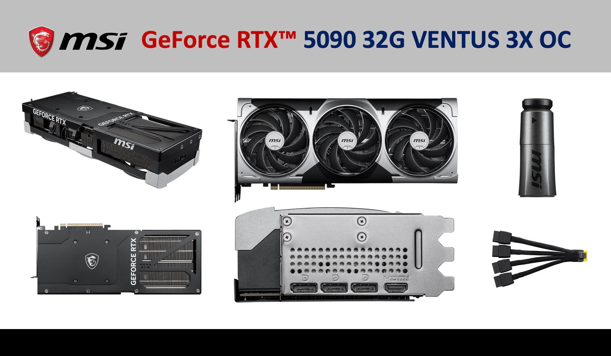 MSI Ventus 3X FeForce RTX 5090 OC Edition 32 GB GDDR7, PCI Express Gen 5, Core Clocks Extreme: 2452 MHz, CUDA CORES 21760 Units, Memory Speed 28 Gbps, Bundle with Dockztorm Hub - Image 2
