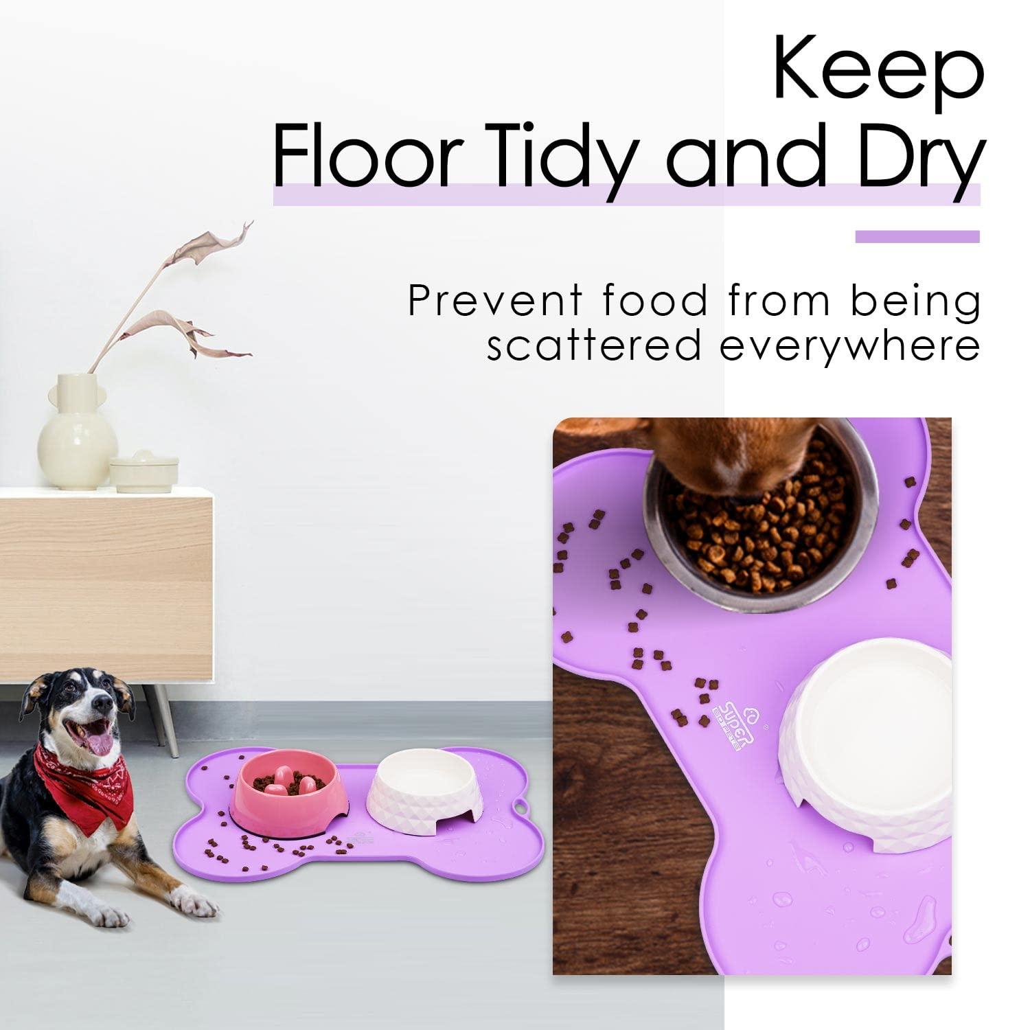 Super Design Dog Food Mat Dog Bowl Mat for Food and Water Silicone Non Spill Cat Feeding Mat Puppy Placemat Waterproof - 20.5" x 14.5", Purple - Image 2