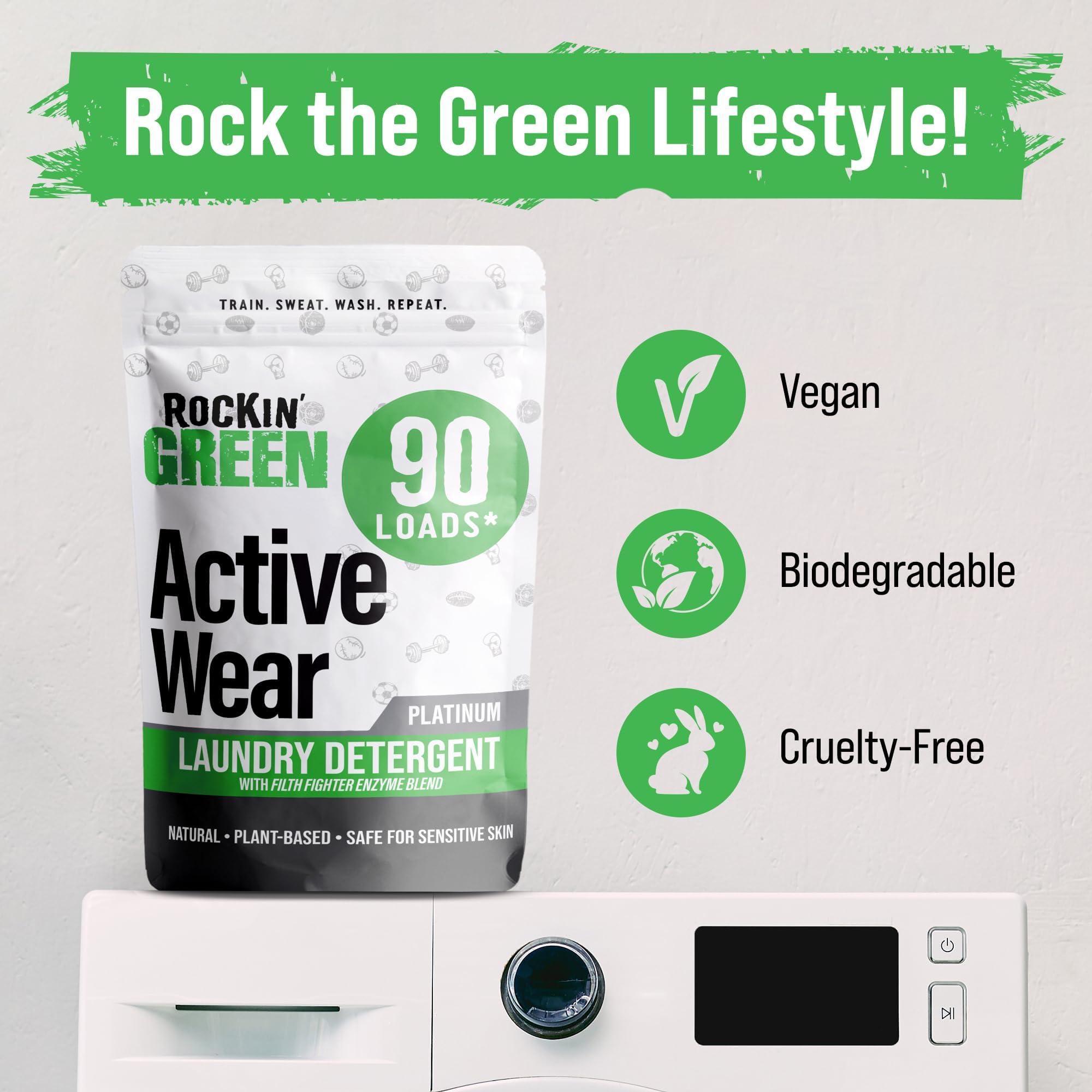 Rockin' Green Laundry Detergent, Plant based, All Natural Laundry Detergent Powder, Vegan and Biodegradable Odor Fighter, Safe for Sensitive Skin (Active Wear 90 Loads - Unscented) - Image 3