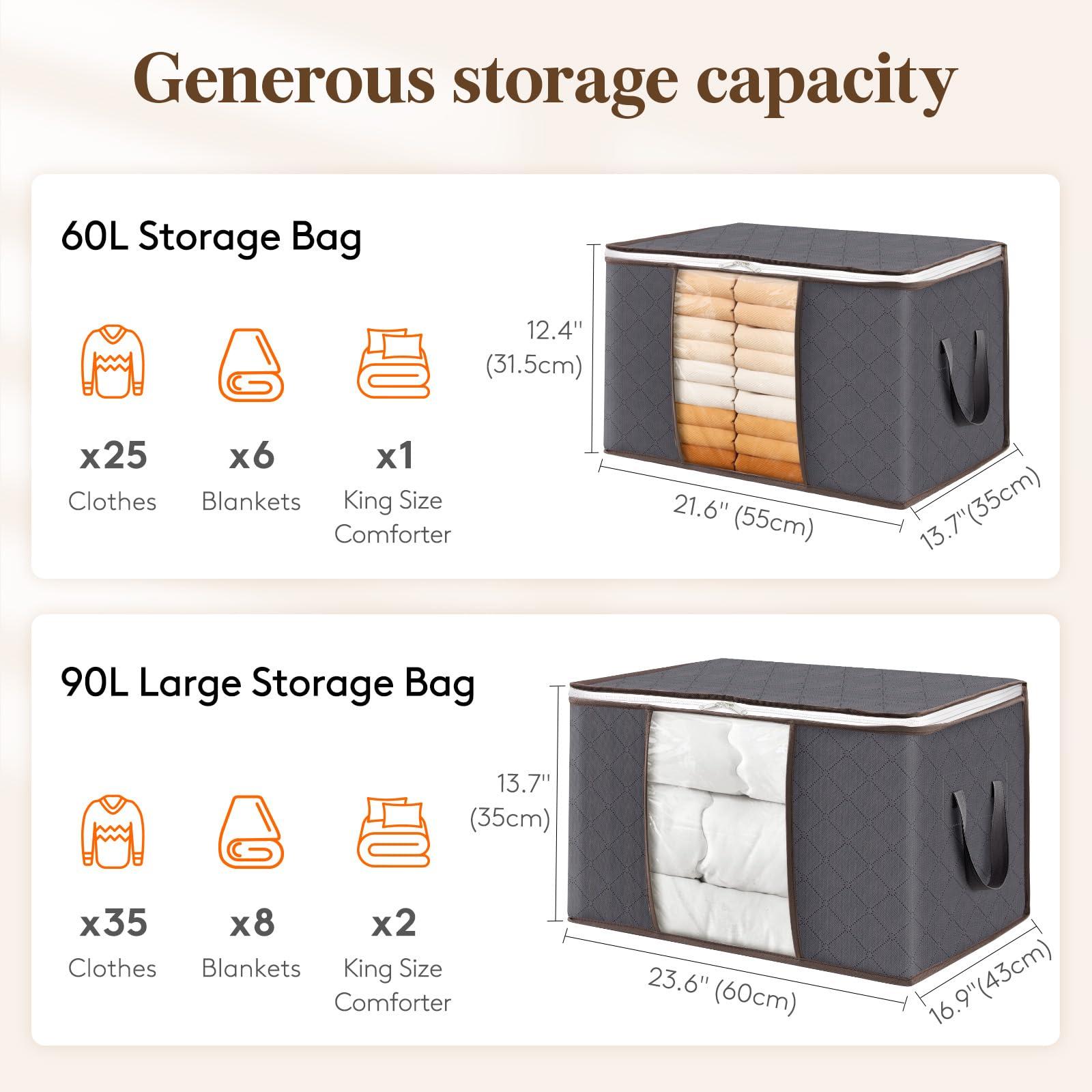 Lifewit 6 Pack Clothes Storage Bins with Lids, Foldable Blanket Storage Bags with Zippers, Clear Window and Reinforced Handles, Closet and Organization for Clothing, Sweater, Comforter, Bedding, Gray - Image 2