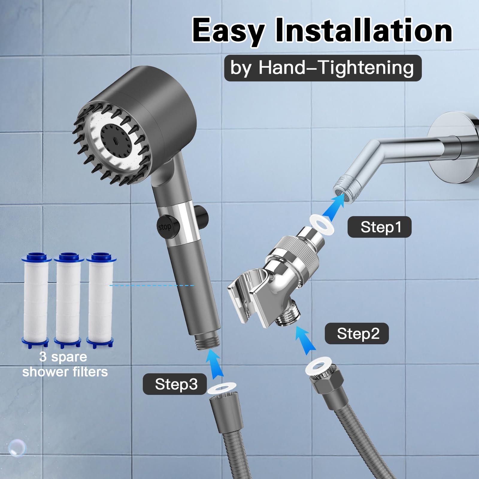 FLUPEYA Filtered Shower Head with Handheld, High Pressure Shower Heads 3 Spray Mode with ON/OFF Switch, Power Wash for Bathroom Cleaning, Shower Head with Filters Prevents Dry Skin and Damaged Hair - Image 8