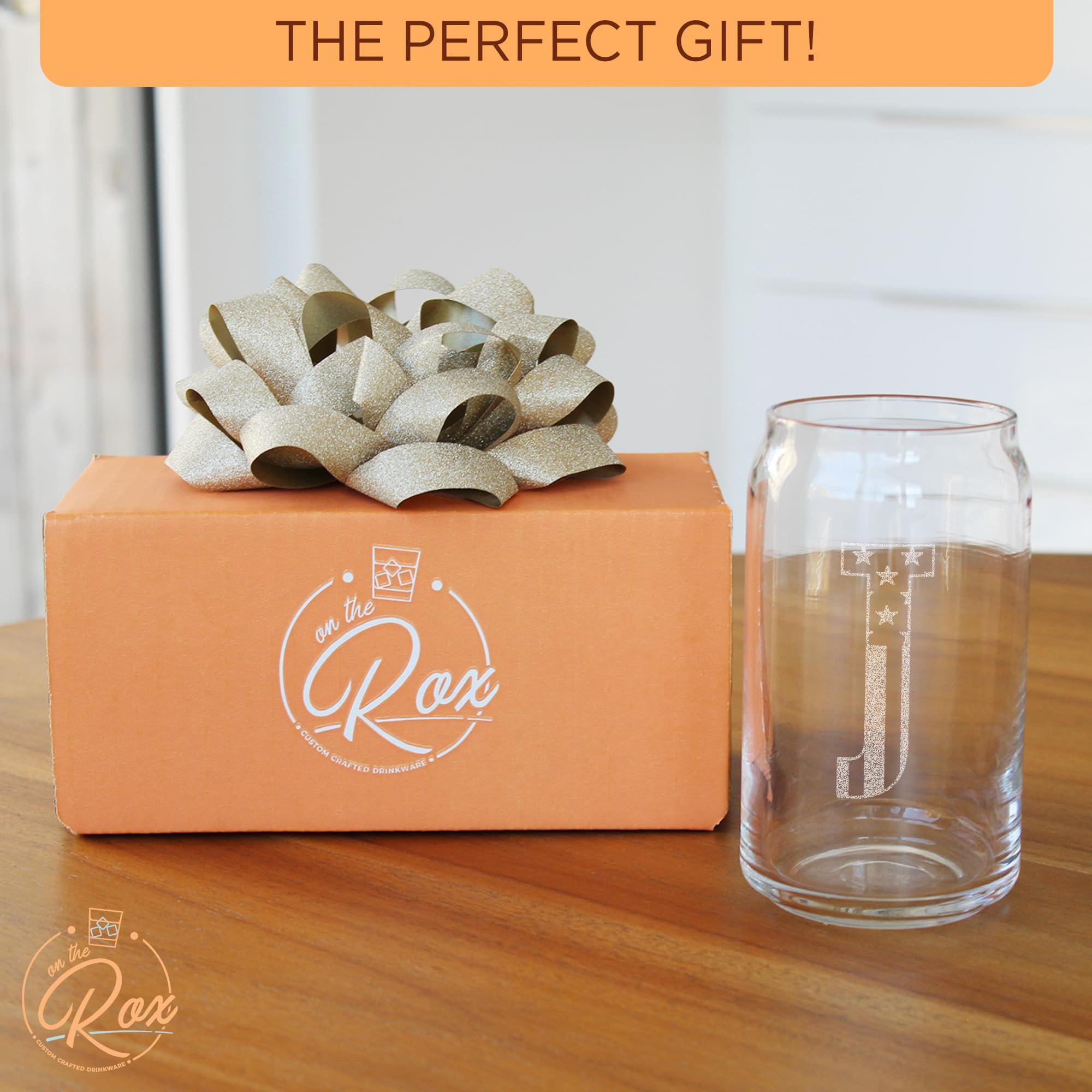 Monogram Beer Glasses for Men (A-Z) 16 oz - Engraved Beer Gifts for Men Brother Son Dad Neighbor - Unique Christmas Gifts for Him - Personalized Drinking Gift Beer Glass Mugs (J) - Image 2