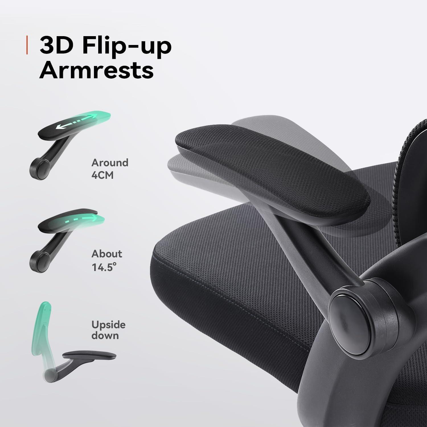 SIHOO Ergonomic Office Chair, Office Chair with Up&Down Lumbar, High Back Home Desk Chair with 3D Armrests, Computer Chair with Adjustable 2D Headrest, Tilt Function Black - Image 4