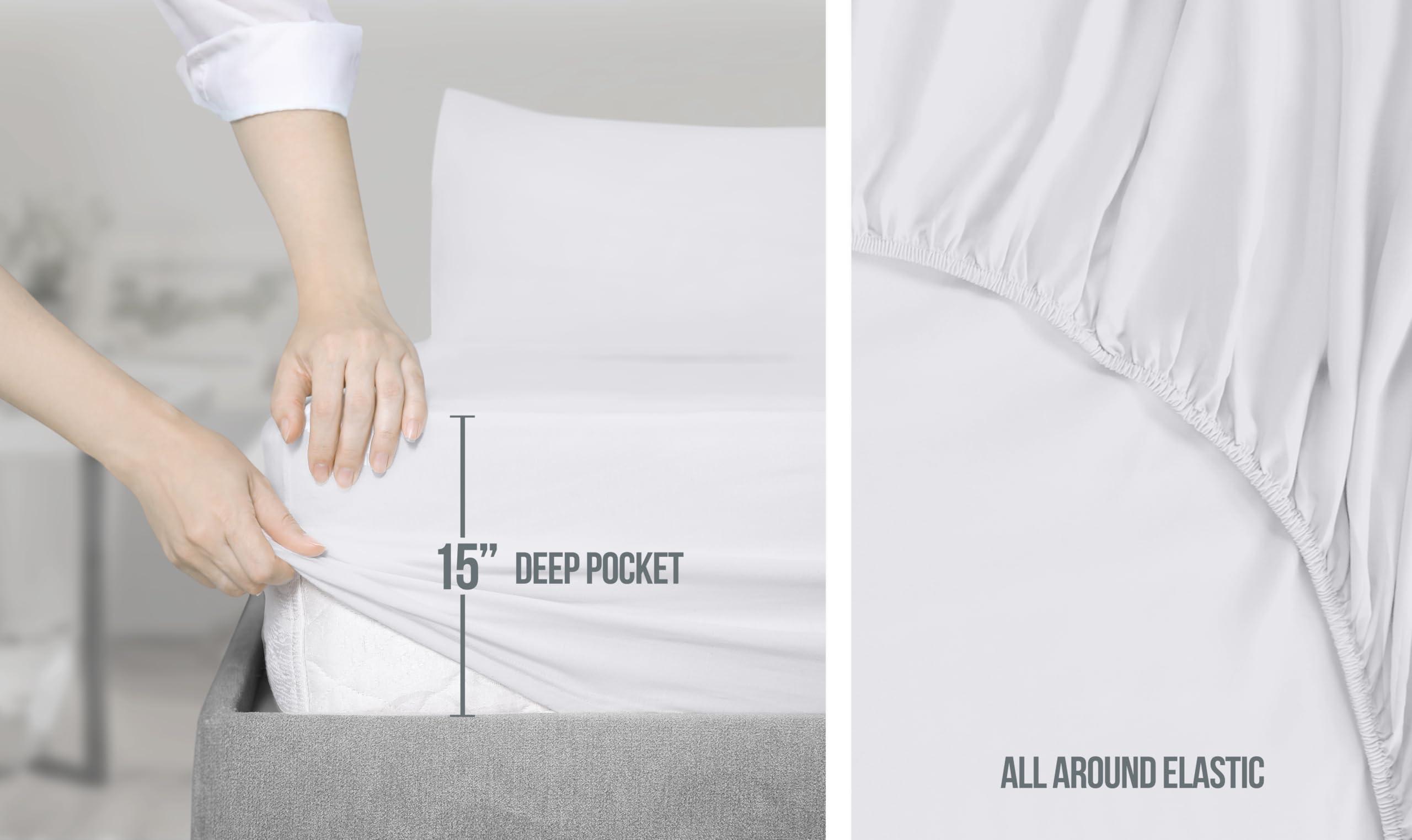 Utopia Bedding Queen Sheet Set, Soft Microfiber 4 Piece Hotel Luxury Bed Sheets for Women, Men, Kids & Teens with Side Storage Deep Pocket Fitted Sheet - Pillow Cases - Flat Sheet (White) - Image 5