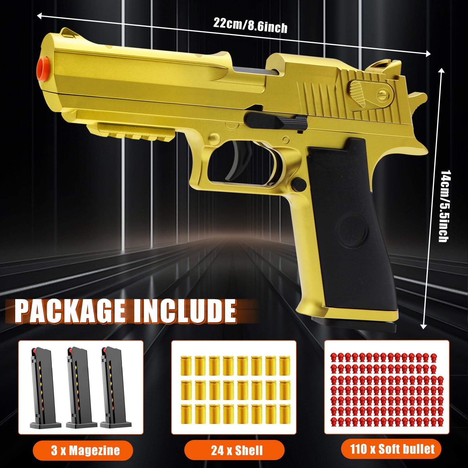 BlingCnsy Toy Gun Pistol Fidget Toys, Soft Bullet Shell Ejecting Automatic, Gold Toy for Boys, Realistic Play for Kids Adults, Boy Gifts for Birthday Halloween Christmas Age 8+ - Image 2