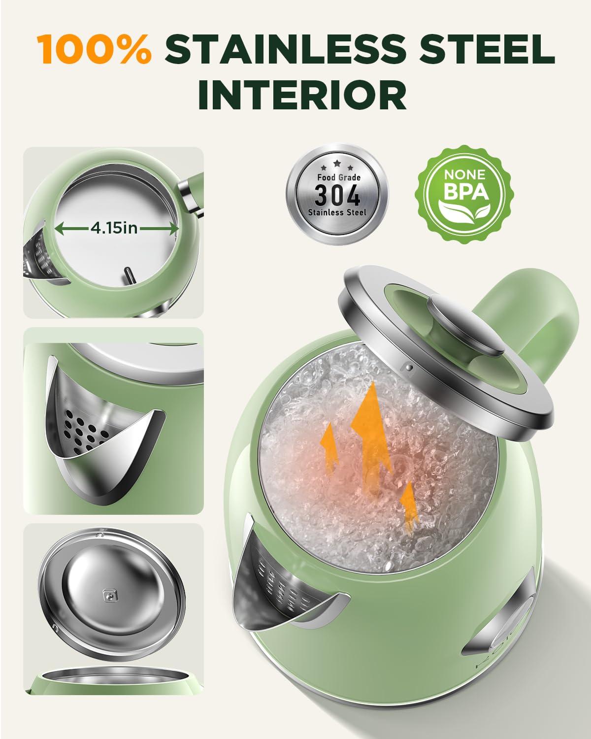 Electric Kettle 1.8L with Temperature Gauge, 1500W Fast Boiling Electric Tea Kettle, 100% Stainless Steel Retro-Style Hot Water Kettle Electric - Glowing LED Light, Auto Shut-Off & Boil-Dry Protection - Image 3