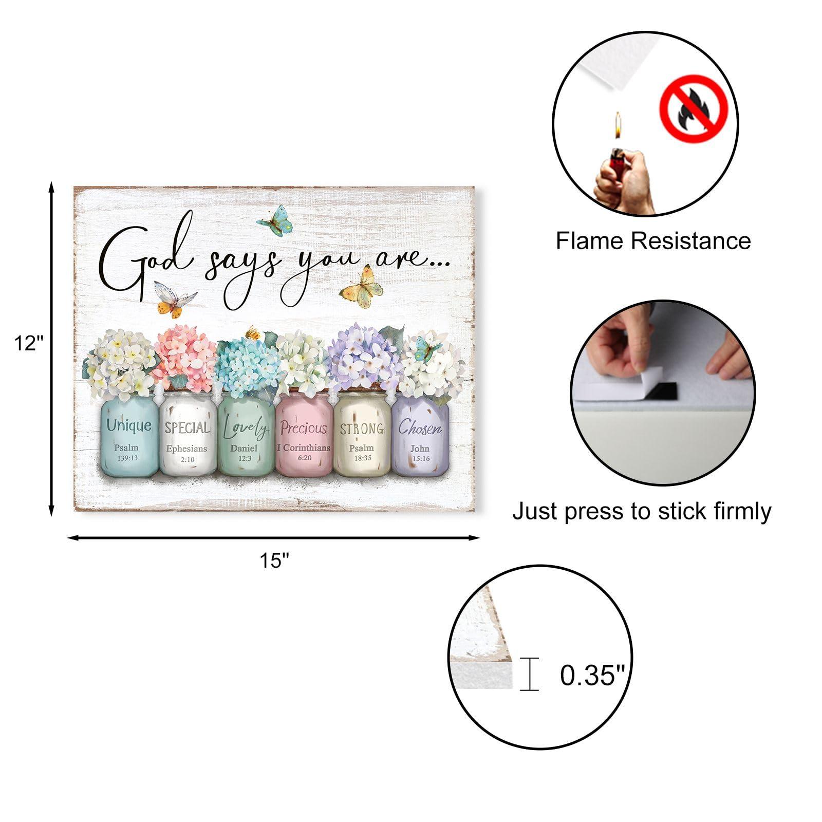 Inspirational Bible Verse Wall Art: God Says You Are Wall Sayings Flowers in Mason Jar Picture Print Christian Gift Quotes Poster for Women Girl Bedroom Decor 12" x 15" - Image 6