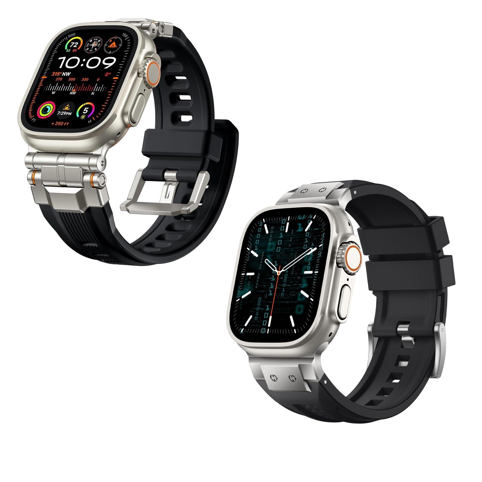 Bandletic R-Steel and R-Steel Band, Compatible with Apple Watch Ultra Bands for Men Designed for iWatch Series 10 46mm, Ultra 2/Ultra 49mm, 9/8/7 45mm, SE2/SE/6/5/4 44mm, 3/2/1 42mm