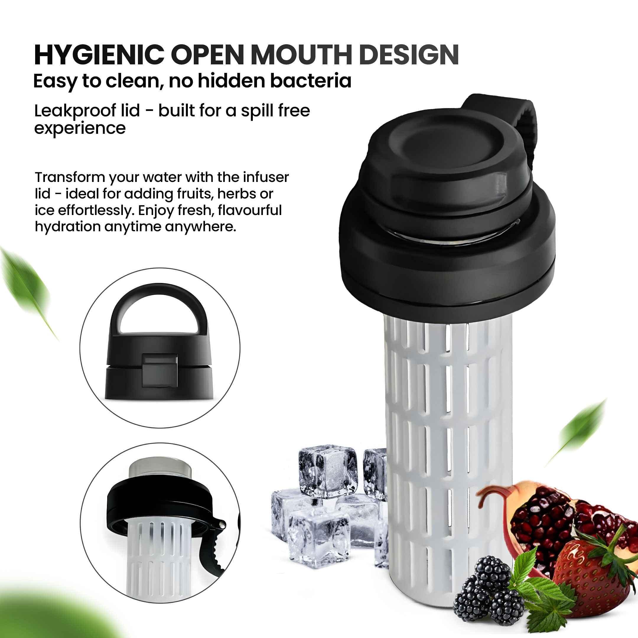 Aquafault 32oz Stainless Steel Fruit Infuser Water Bottle – BPA-Free, Leak-Proof, Easy to Clean, Reusable Sports Bottle for Gym, Travel & Outdoor Use (Black, Ocean Blue, Flamingo Pink) - Image 6