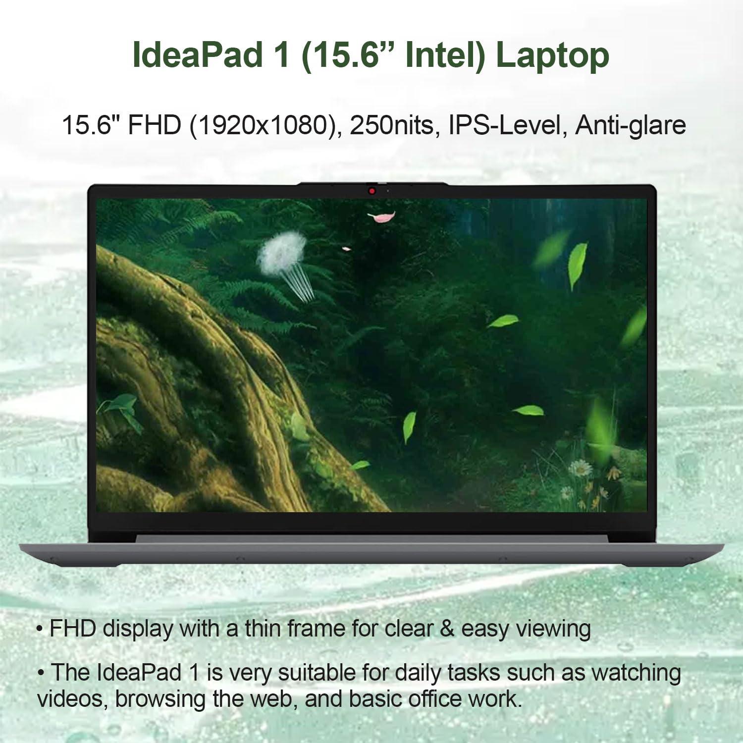 Lenovo IdeaPad 1 Home Laptop, 15.6" FHD Display, Intel Celeron Dual Core Processor, 12GB RAM, 384GB Storage(128GB eMMC + 256GB PCIe), 1 Yr Office 365, Wi-Fi 6, W11H, Additional 1 Yr ADP - Image 3