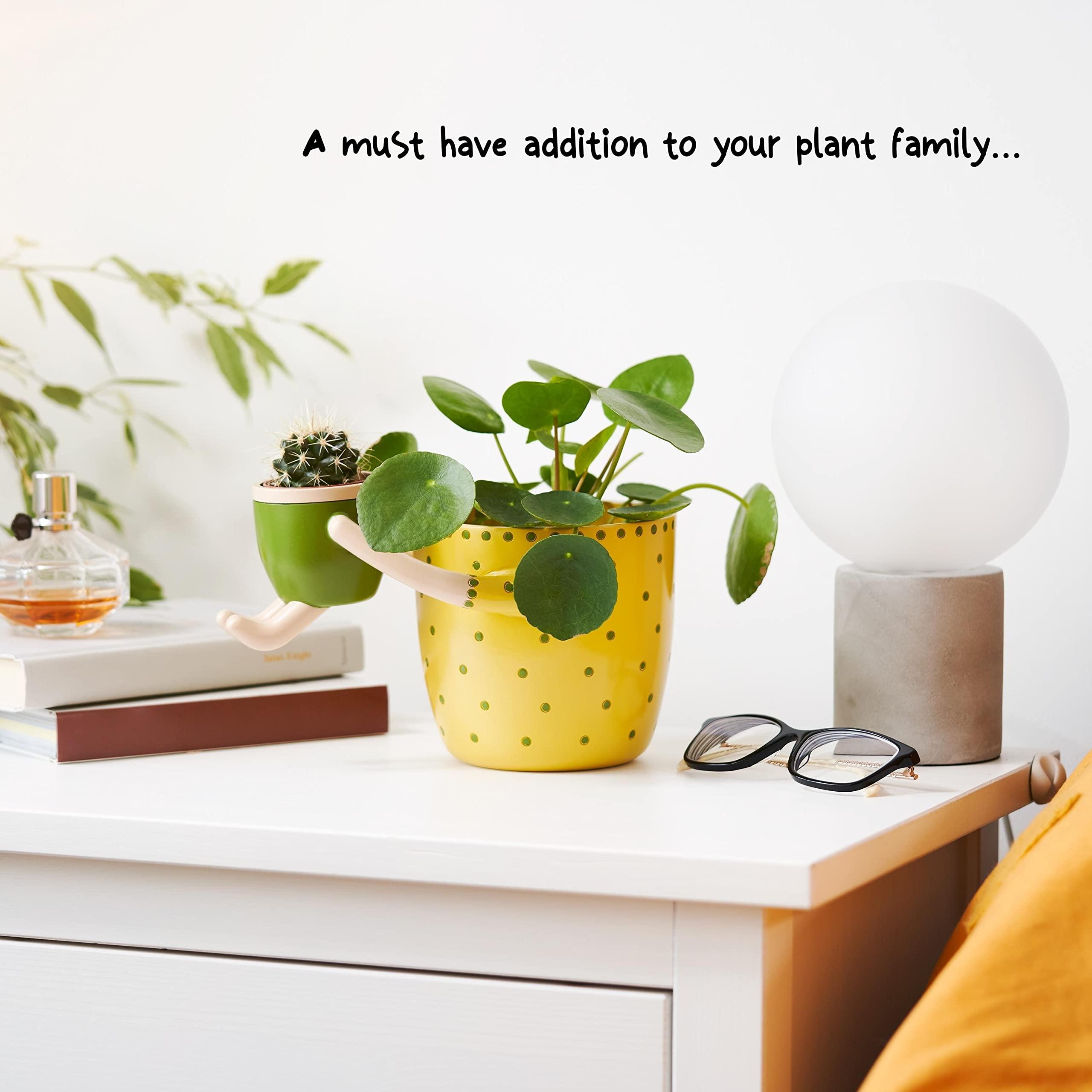 VIRTUNE Adorable Plant Pots. 5" Flower Pot & 2" Small Succulent Pot with Drainage. Small Plant Pots, Cute Pots for Plants, Succulent Planter (Light Yellow) - Image 4
