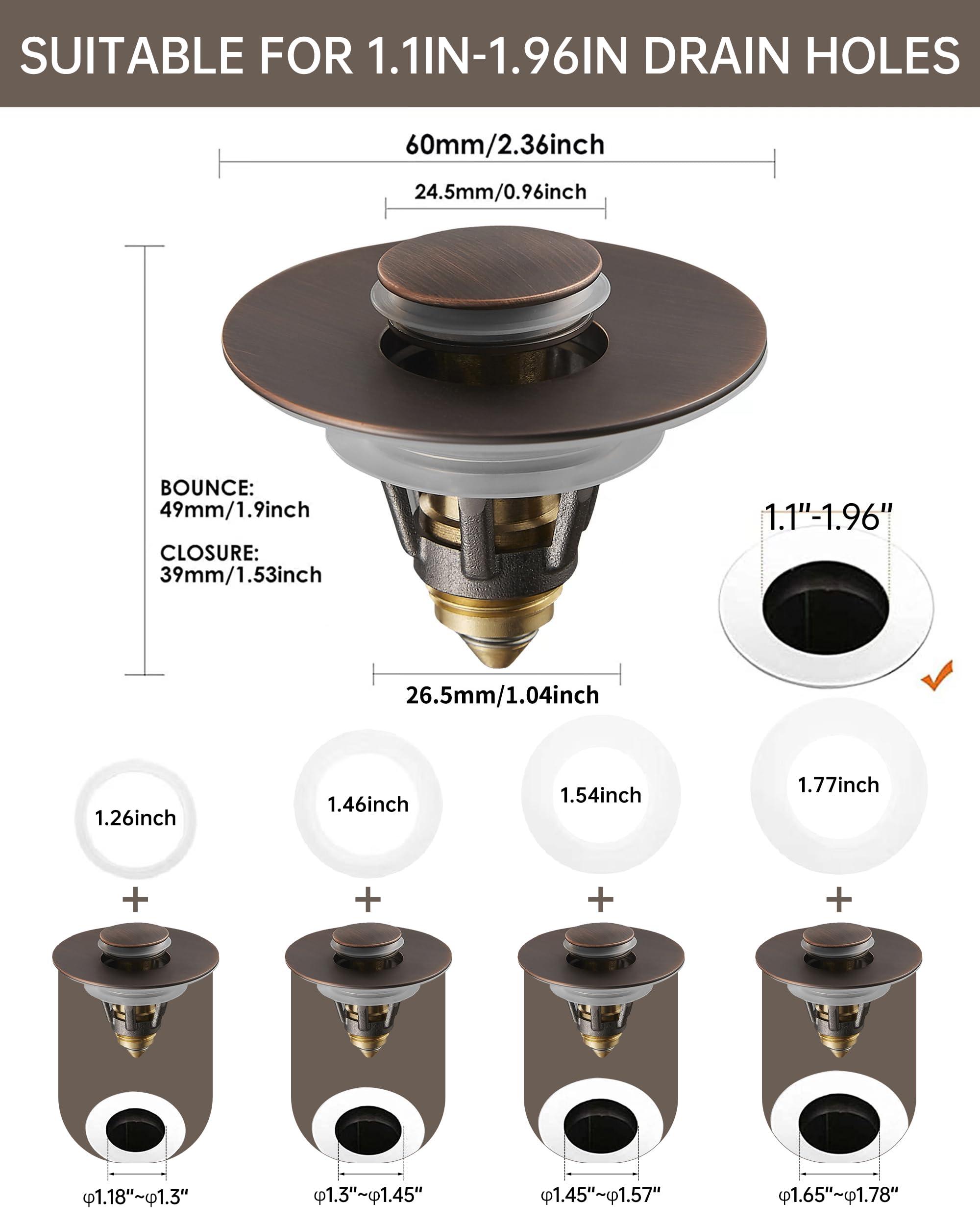 Fransiton Bathroom Sink Stopper, 1.1-1.77 Inch Basin Pop Up Sink Drain Stopper, Anti Clogging Drain Plug with Detachable Hair Catcher, Dark Bronze - Image 2