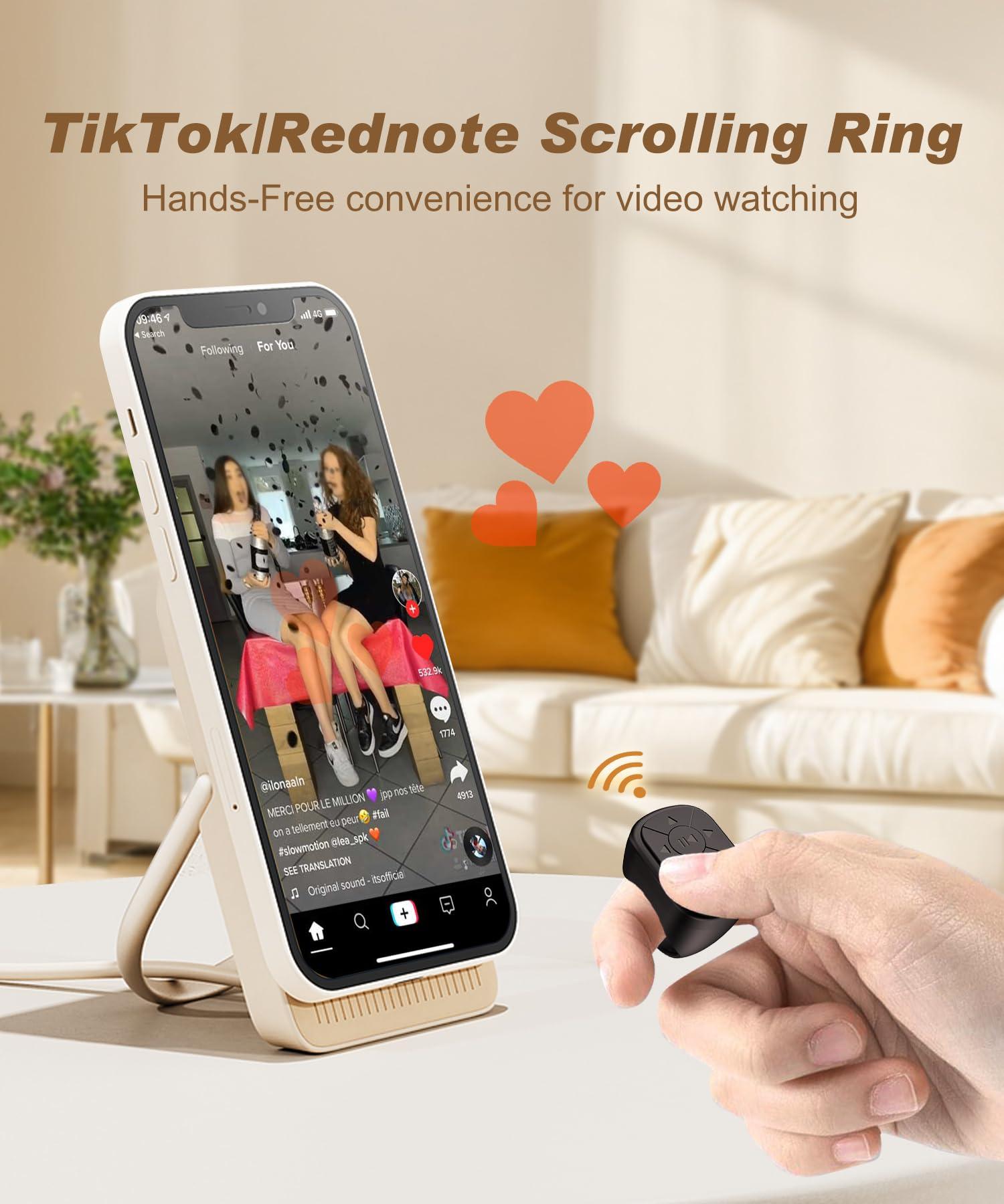 YIBAOCOM TikTok Scrolling Ring - Remote Control for TikTok & Rednote, Bluetooth Page Turner for iPhone iPad, Camera Shutter Short Video and Music Remote Controller, iOS Android Phone Compatible - Image 2
