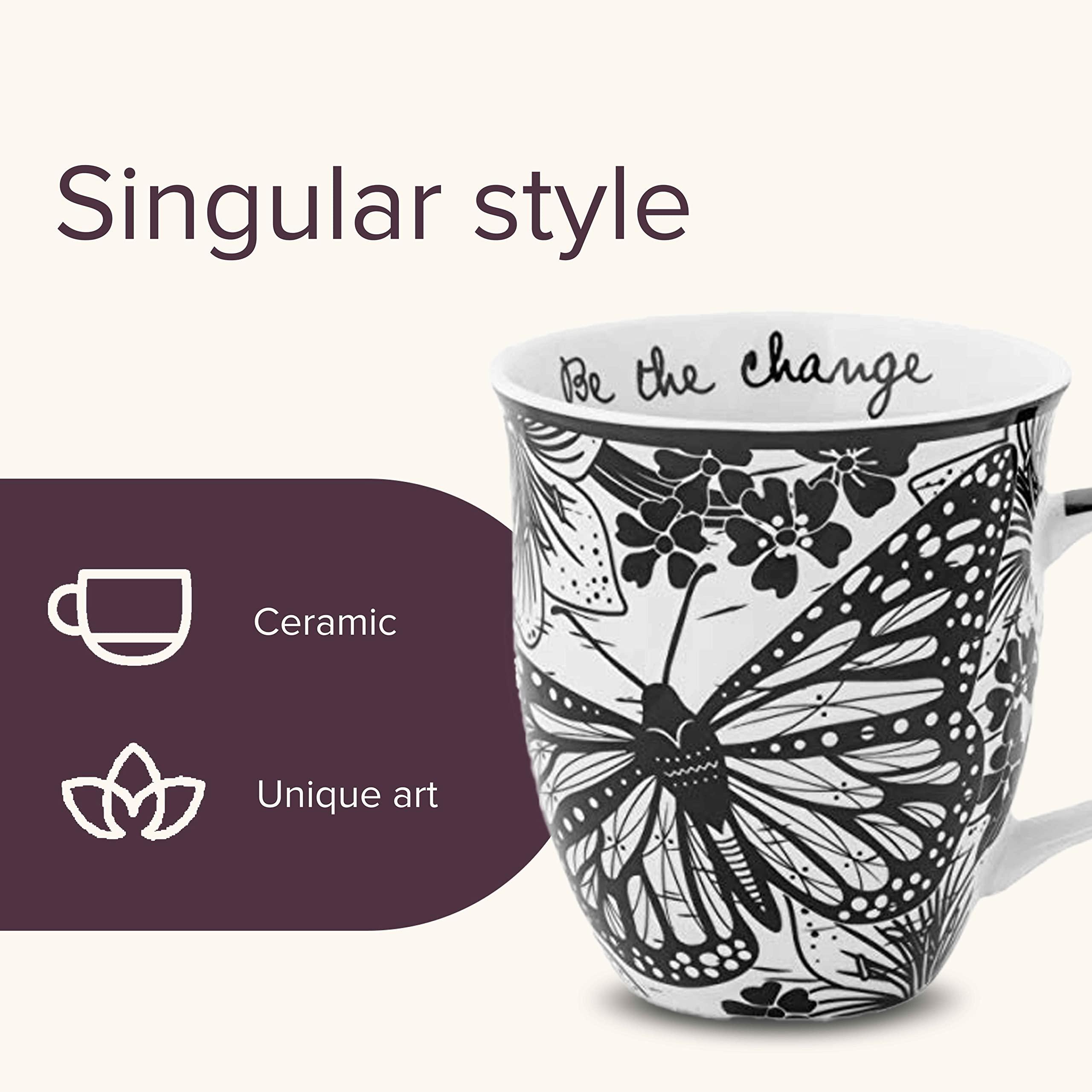 Karma Gifts 16 oz Black and White Boho Mug Butterfly - Cute Coffee and Tea Mug - Ceramic Coffee Mugs for Women and Men - Image 5
