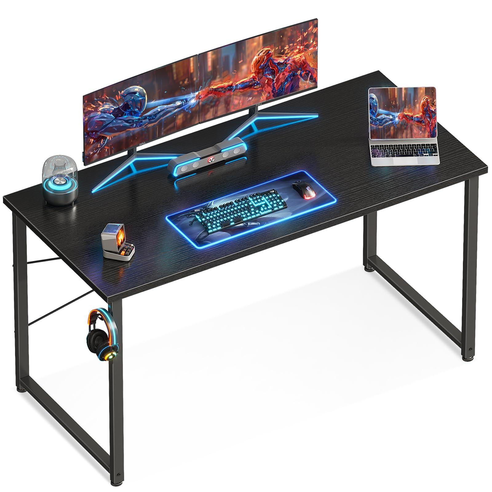 ODK 48 Inches Computer Desk for Home Office, Office Table for Small Spaces, Writing Desk with Headphone Hooks, Black