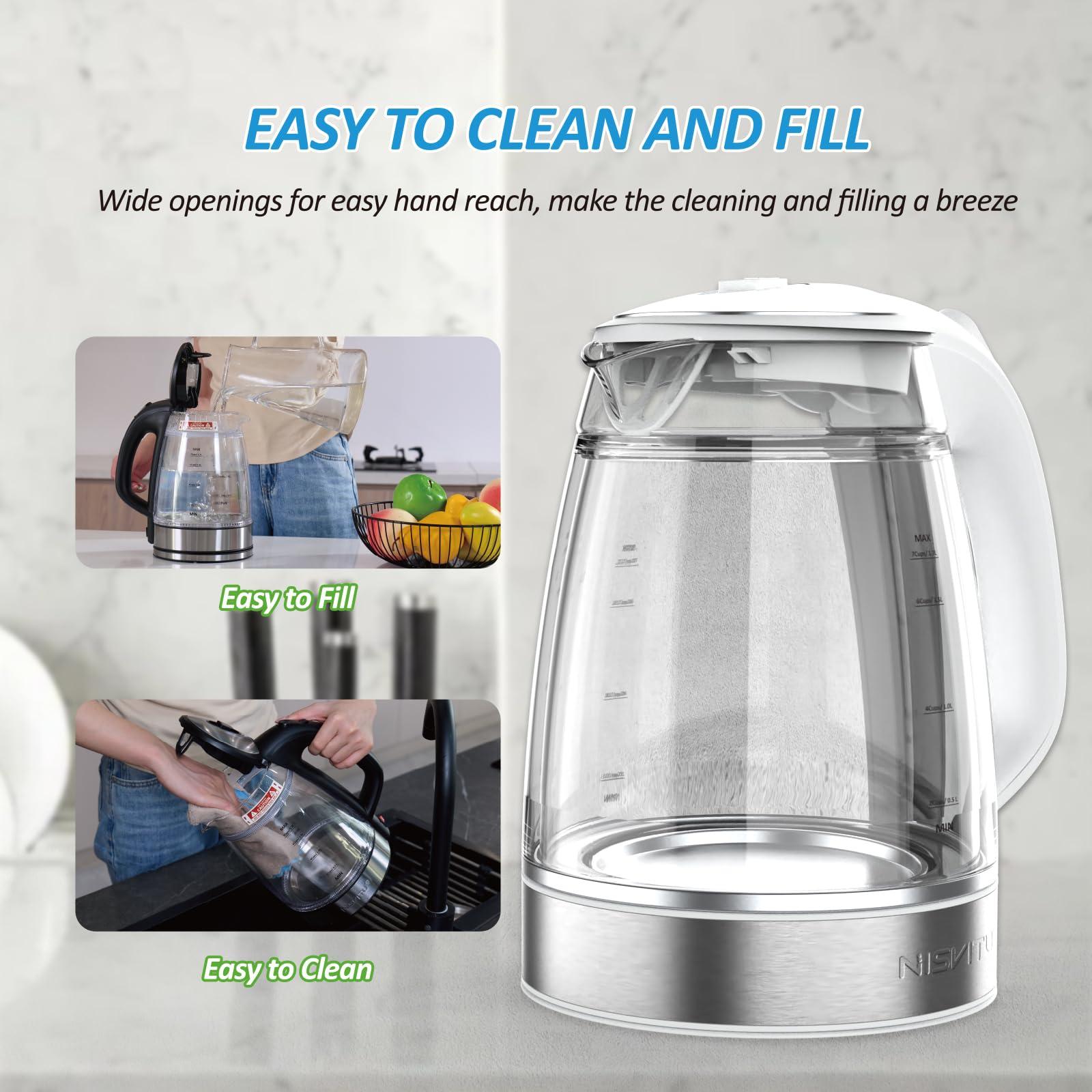 NISVITU, Double Glass Stainless Steel Cordless Electric kettle for boiling water, Hot water boiler Electric Tea Kettle automatic shut off Boil-Dry Protection Anti-Scald 1.7L 1500W, White - Image 7
