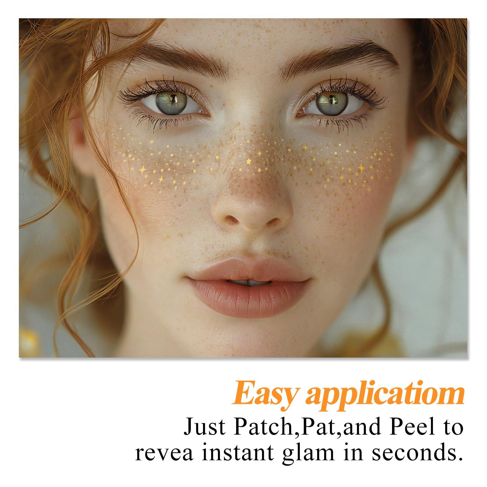Gold Freckle Patches - 12 Count Cosmetic Speckles - Self-Adhesive Face Decor, Cute Glitter Makeup Accessories for Women, Glam Up Your Look with Makelip Patches - Image 2