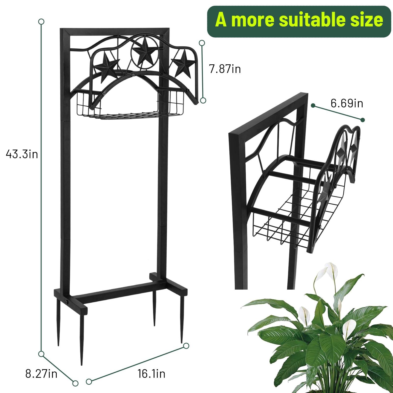 CLIBFENG Garden Hose Holder for Outside, Upgraded Freestanding Water Hose Holder with 4 Spikes, Heavy Duty rustproof Metal Garden Hose Cart for Outside, Black - Image 3