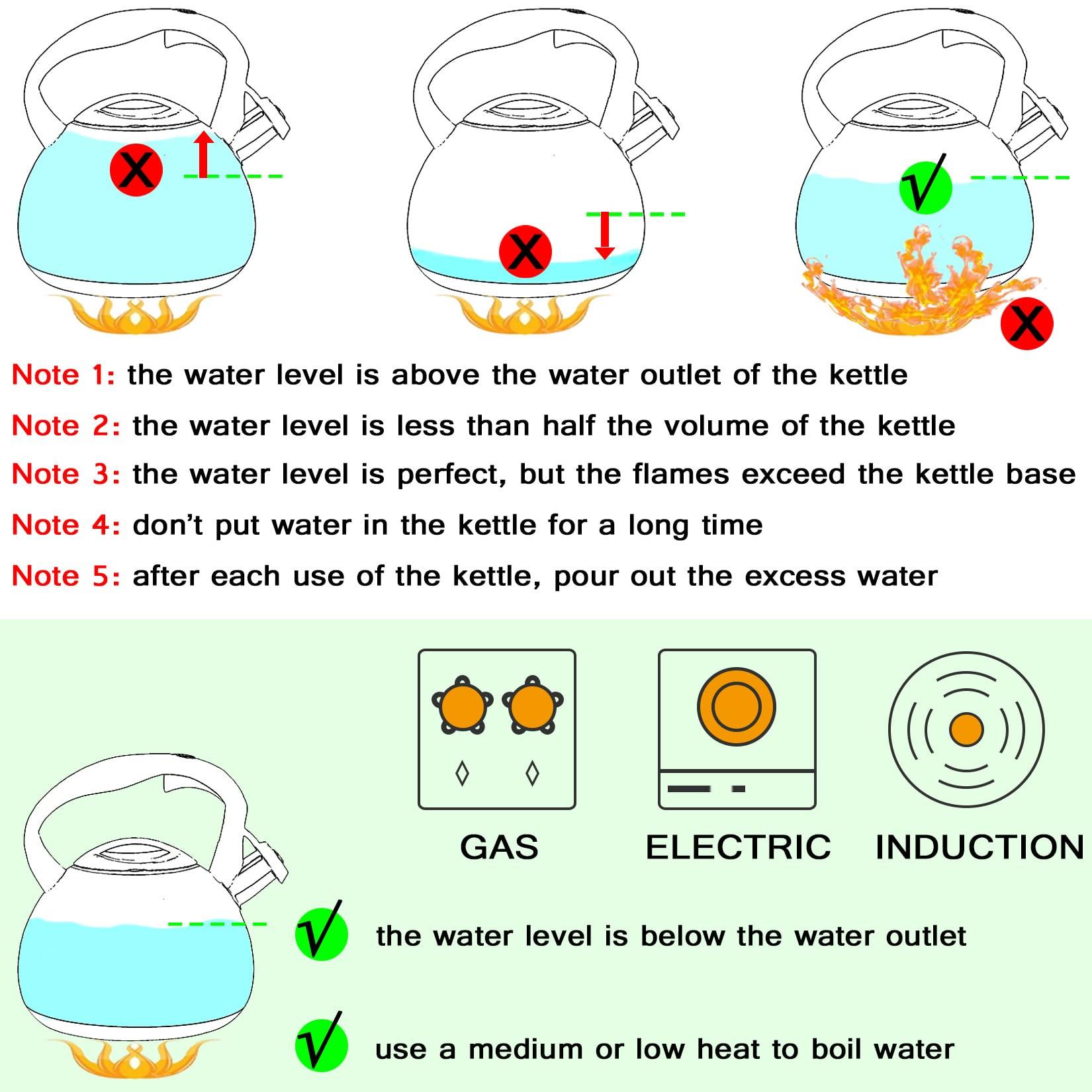 GGC Tea Kettle for Stove Top, Loud Whistling Kettle for Boiling Water Coffee or Milk, 3.1 Quart 3L Heavy Stainless Steel Black Kettle with Wood Pattern Handle, Unique Button Control Kettle Outlet - Image 5