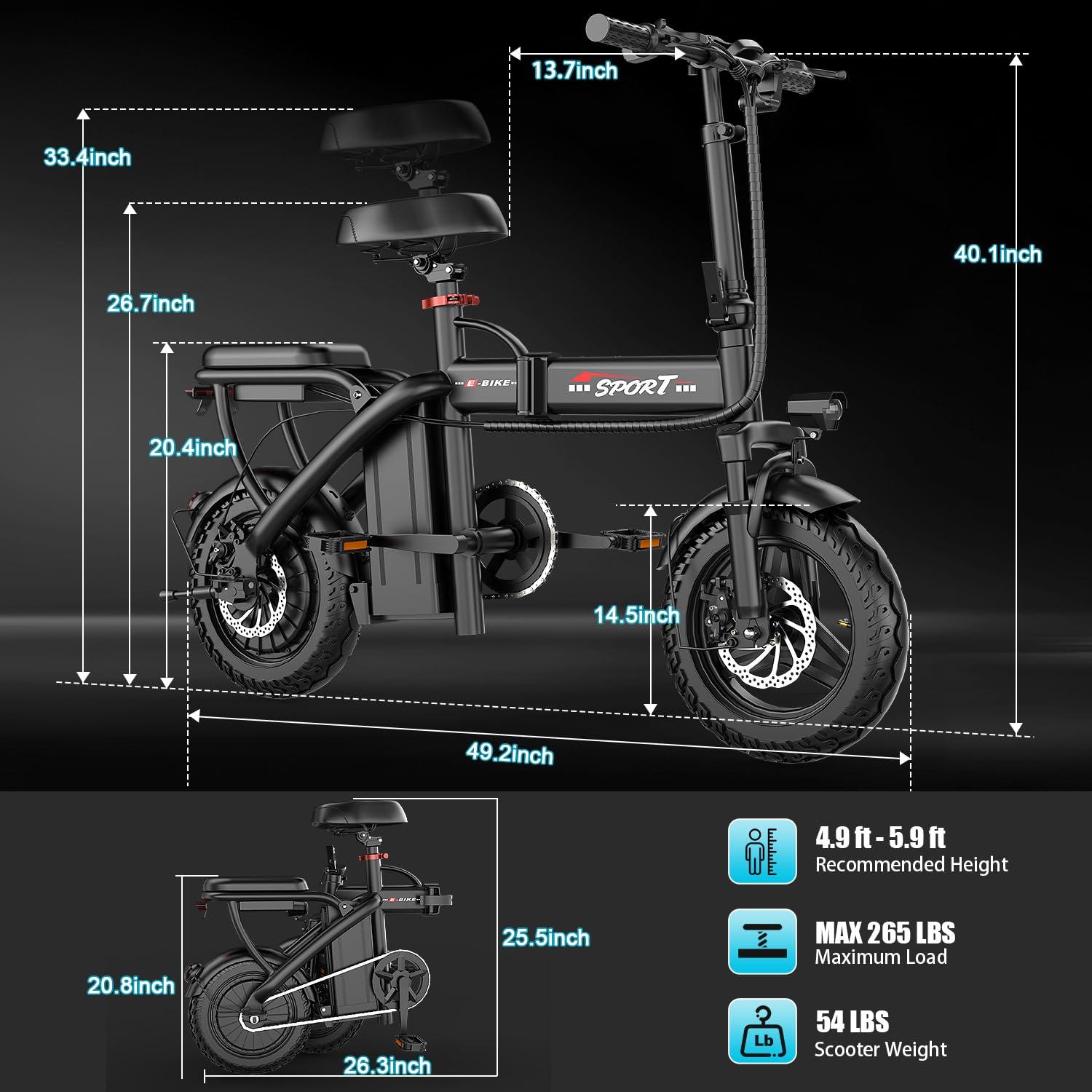 Misodo 500W Electric Bike for Adults, 48V 10/13/15AH Removable Battery, 20/25MPH & 25/30 Miles, 14" Folding Commuter E Bike with 3 Modes, Shock Absorption - Image 9