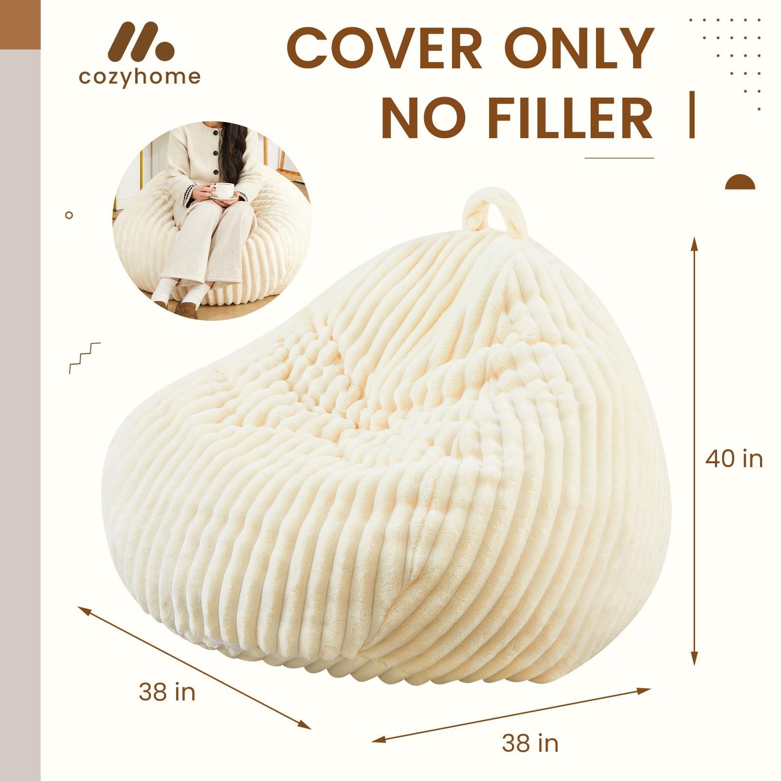 Honeydak Ribbed Rabbit Fur Stuffed Animal Storage Bean Bag Chair Cover (No Filler) Comfy Bean Bag Cover Without Filling or Home Bedroom Decor Organizing Plush Doll Textile Holder(White,L) - Image 2