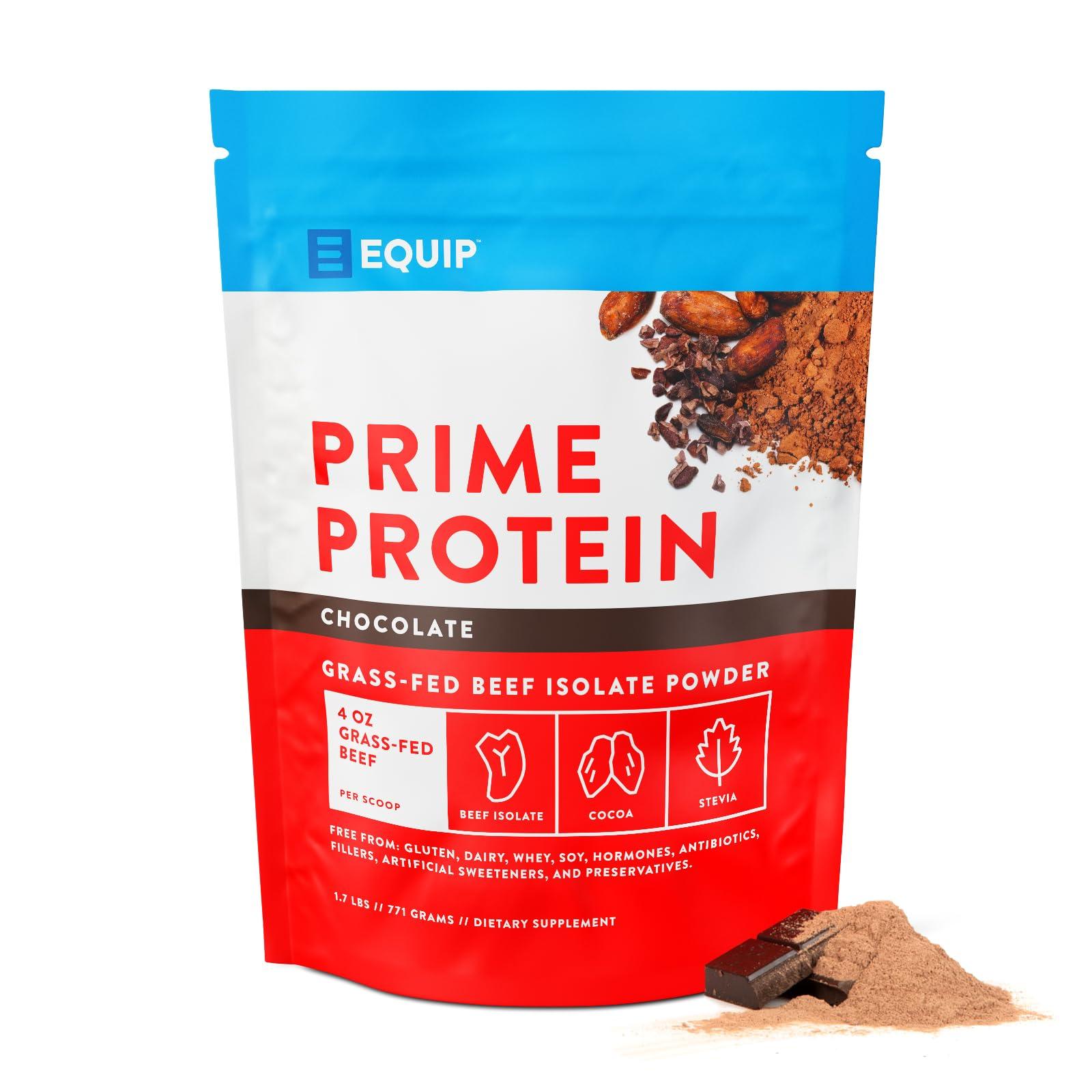 Equip Foods Prime Protein Powder | Clean, Grass Fed Beef Protein Isolate | Carnivore Protein Powder | Paleo, Keto Friendly | Gluten, Dairy Free | Helps Build & Repair Tissue | 30 Servings, Chocolate