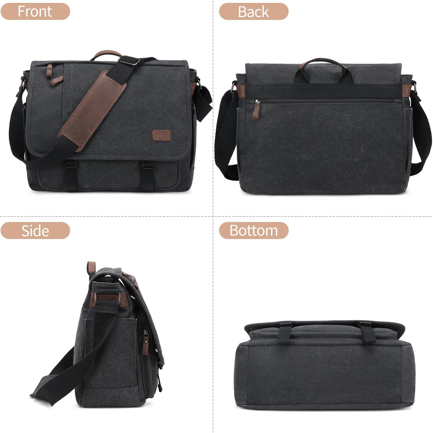 Nerlion Messenger Bag for Men 17-17.3 Inch Laptop Bag Canvas Water-resistant Computer Bag Shoulder Bag Work Briefcase Bookbag for College (Dark Gray) - Image 7