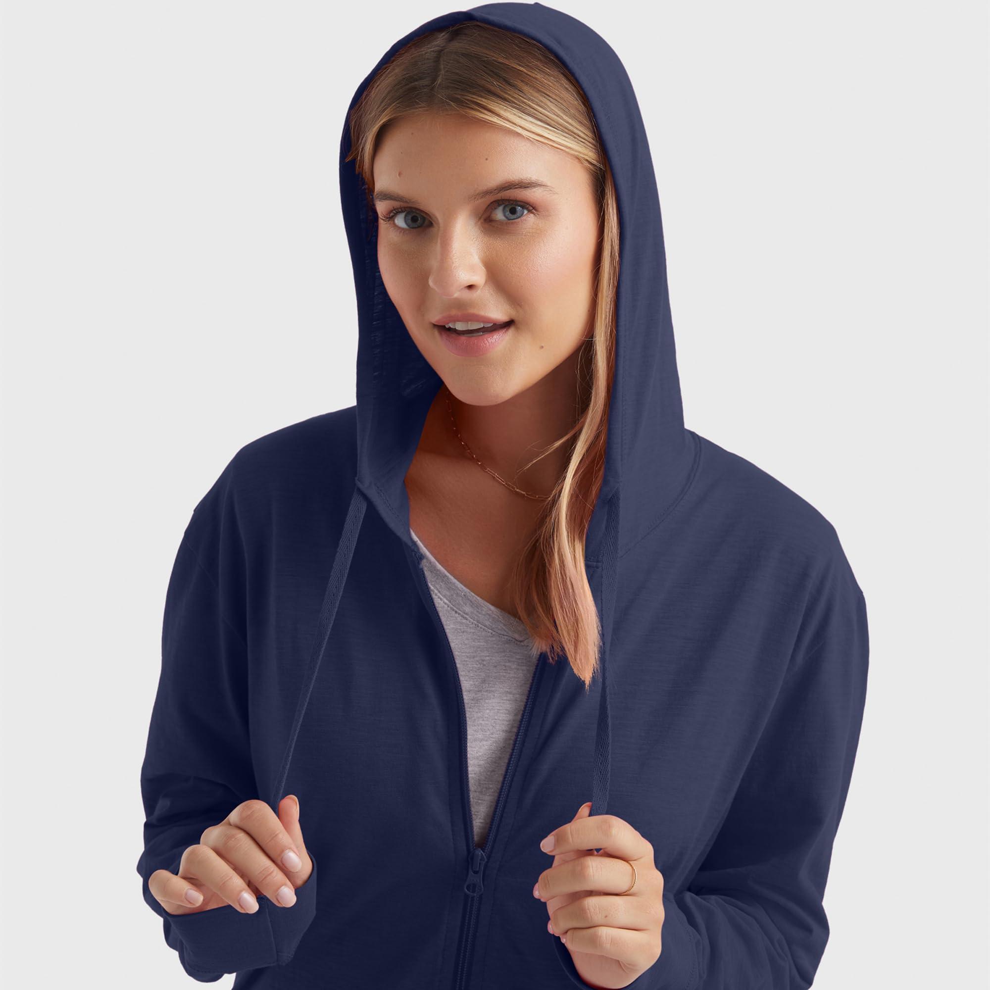 Hanes Women’s Slub Knit Full-Zip Hoodie, Textured Cotton Zip-Up T-Shirt Hoodie for Women - Image 4