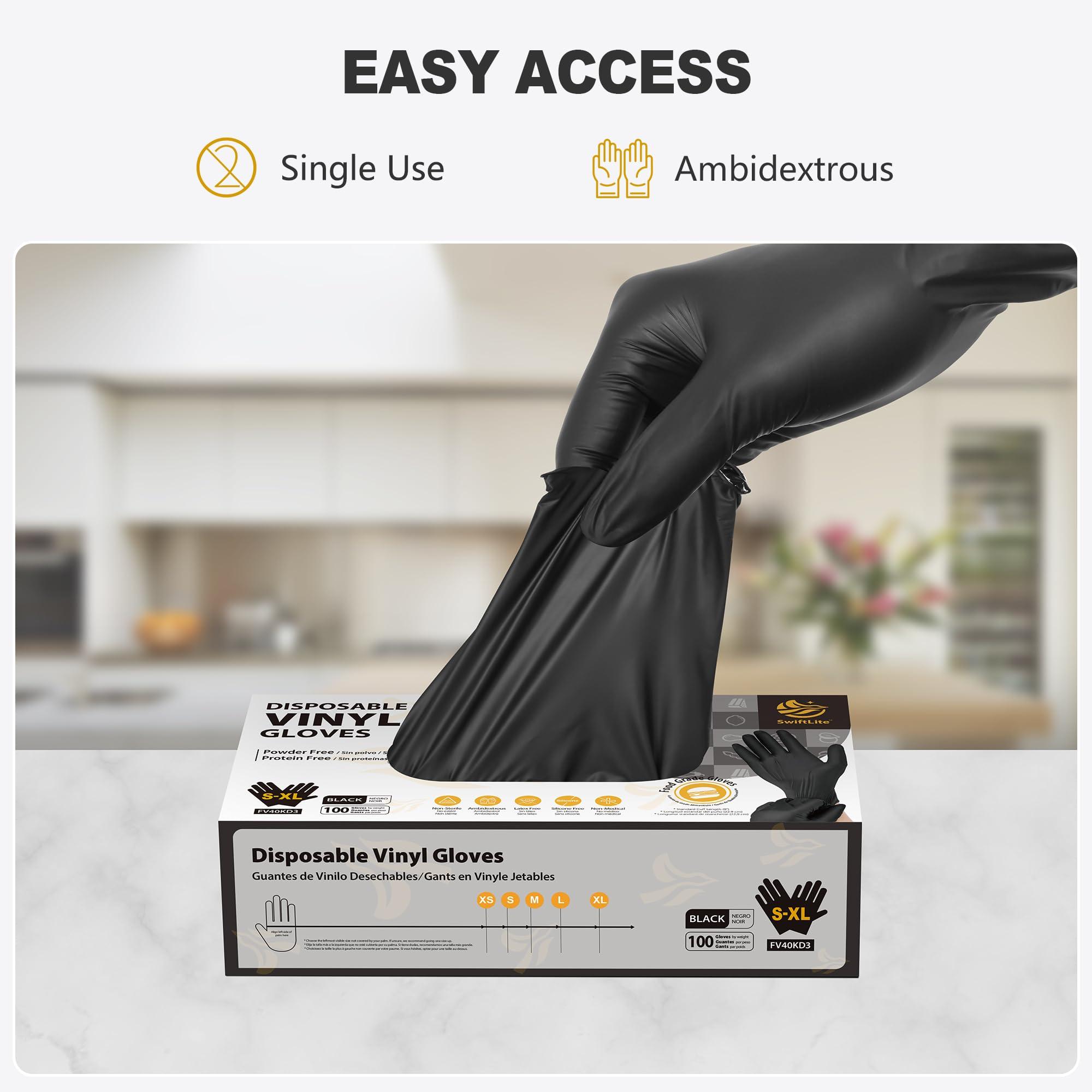 SWIFTLITE Black Vinyl Gloves, Food Grade Gloves Disposable Latex Free & Powder Free, Guantes for Cleaning Cooking Food Prep - Image 6