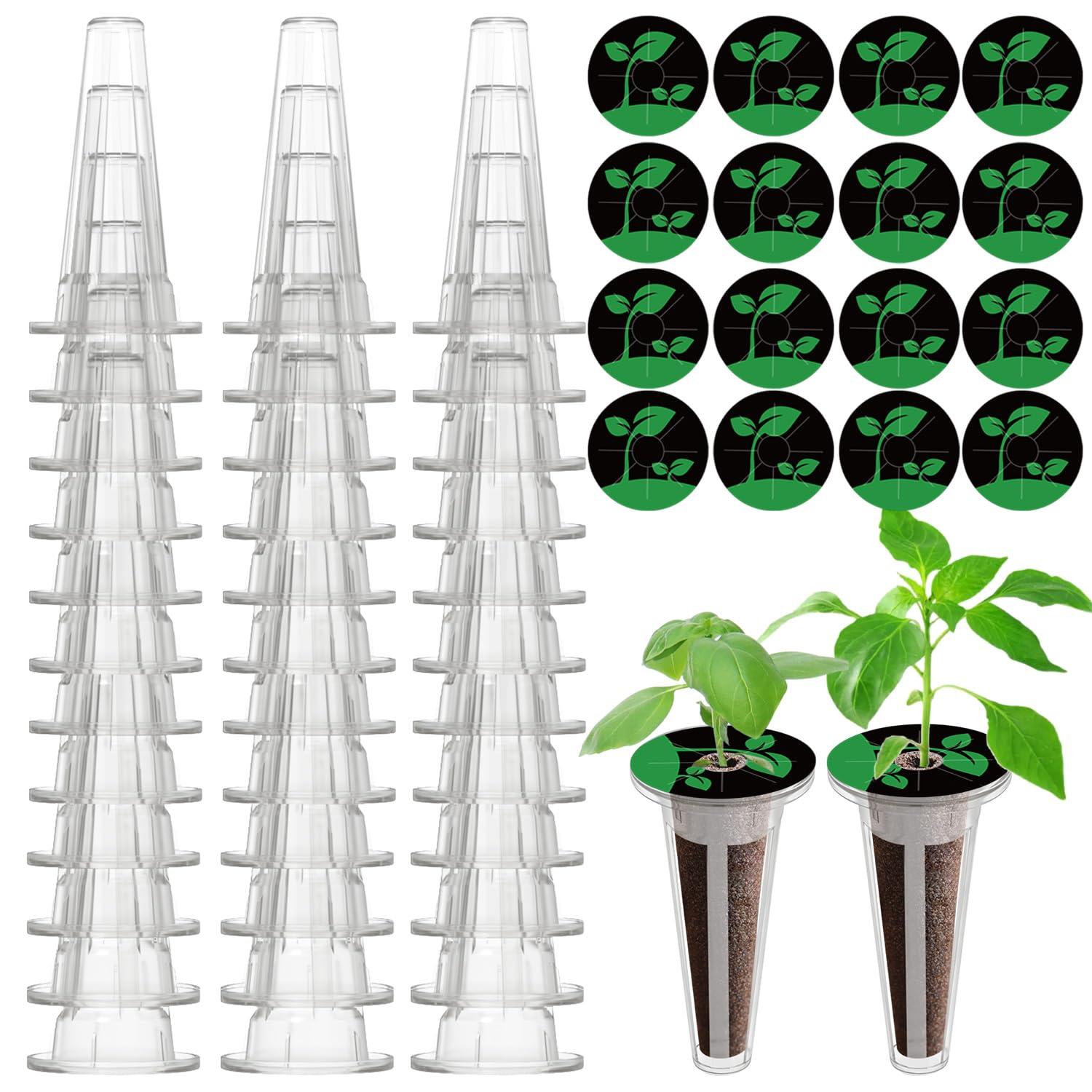 Oliz 50 Pack Hydroponic Grow Baskets with 51PCS Seed Pod Labels Stickers, Replacement Garden DIY Accessories for Most Hydroponic Growing System