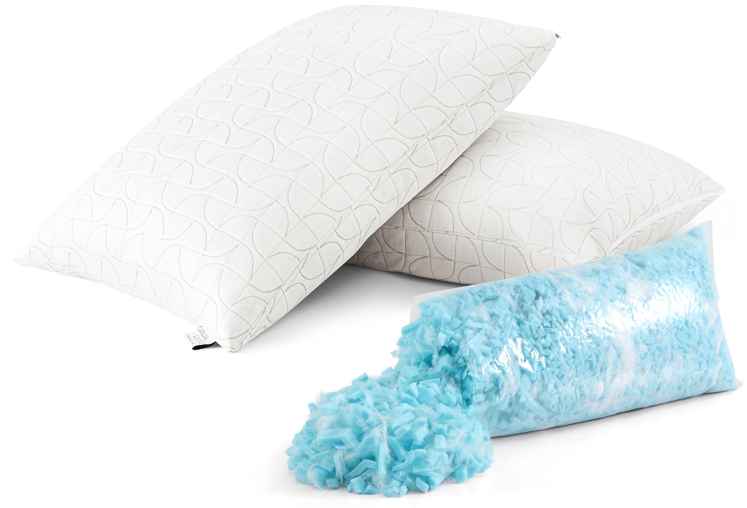 Casual Living Cooling Pillow Set of 2 Crushed Foam Pillows with Extra Fill Hypoallergenic Machine Washable Removable Cover for Side Back and Stomach Sleepers, Standard Size 19-inch x 25-inch, White