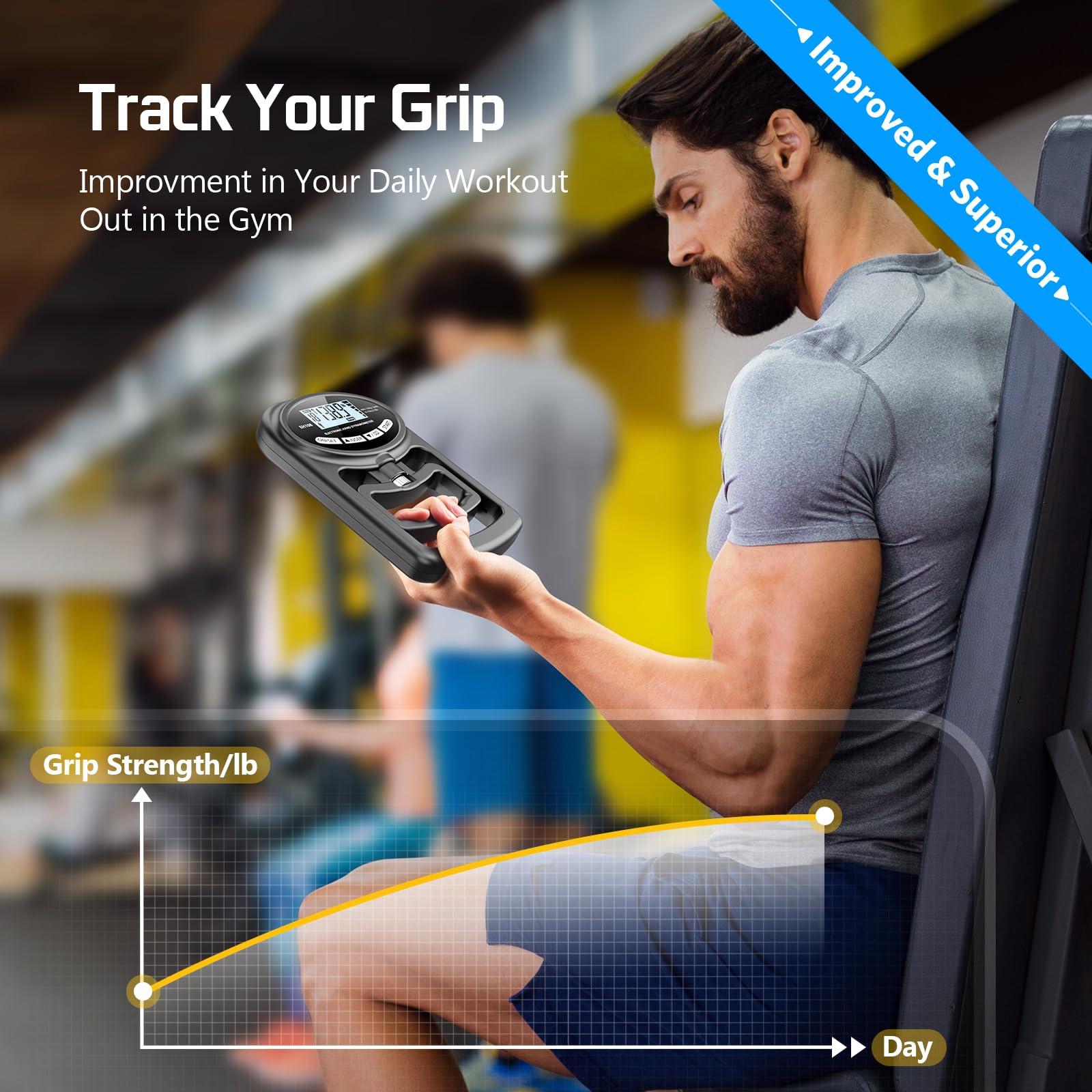 Hand Grip Strength Tester Trainer - Electronic Hand Dynamometer Forearm Grip Strengthener Exerciser Digital Training Gauge 265 Lbs 120 Kgs for Sport Home School Use - Image 2