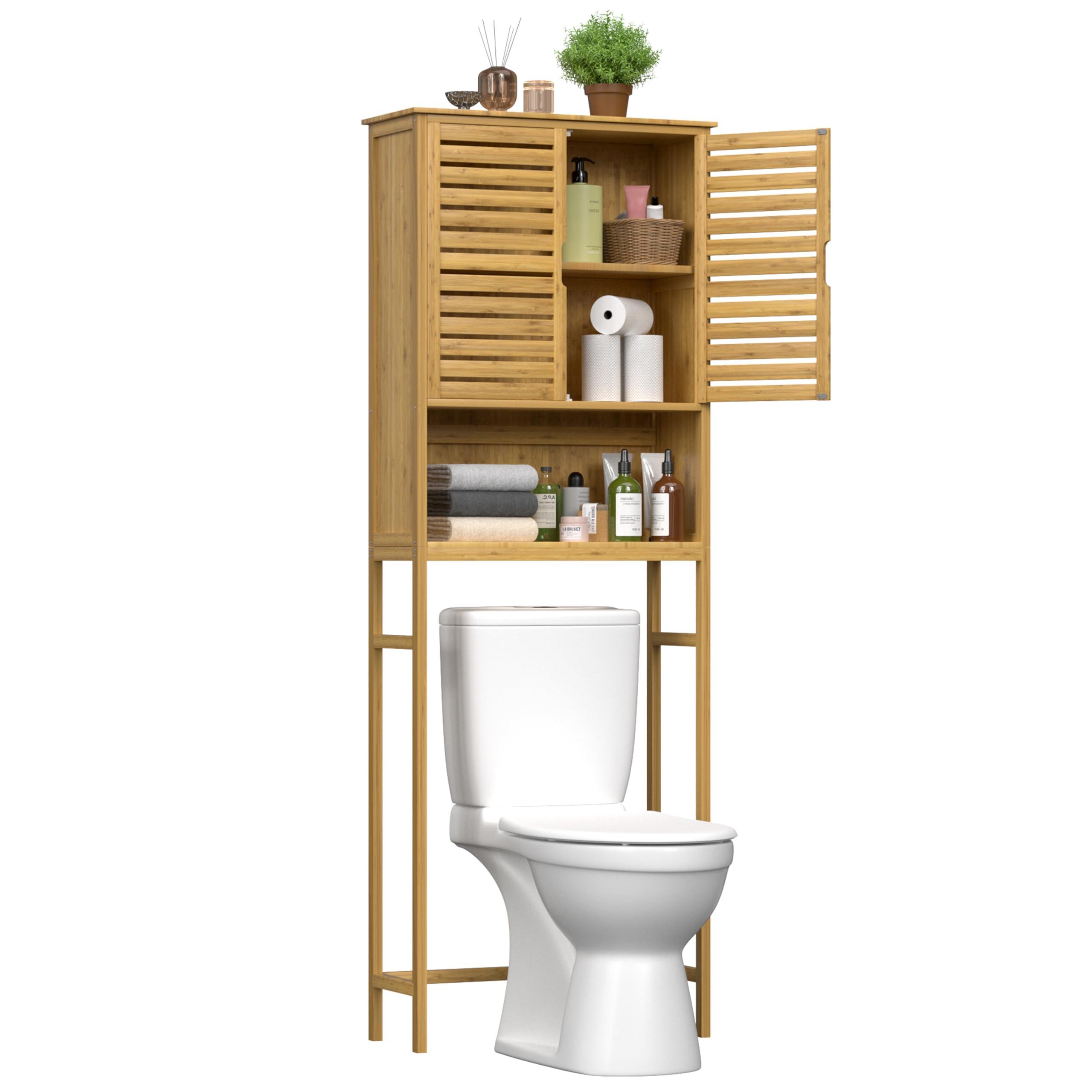 VEIKOU Over The Toilet Storage Cabinet, Bamboo Over Toilet Storage with Removable Shelf, Bathroom Freestanding Over The Toilet Storage with Open Storage, Natural - Image 8