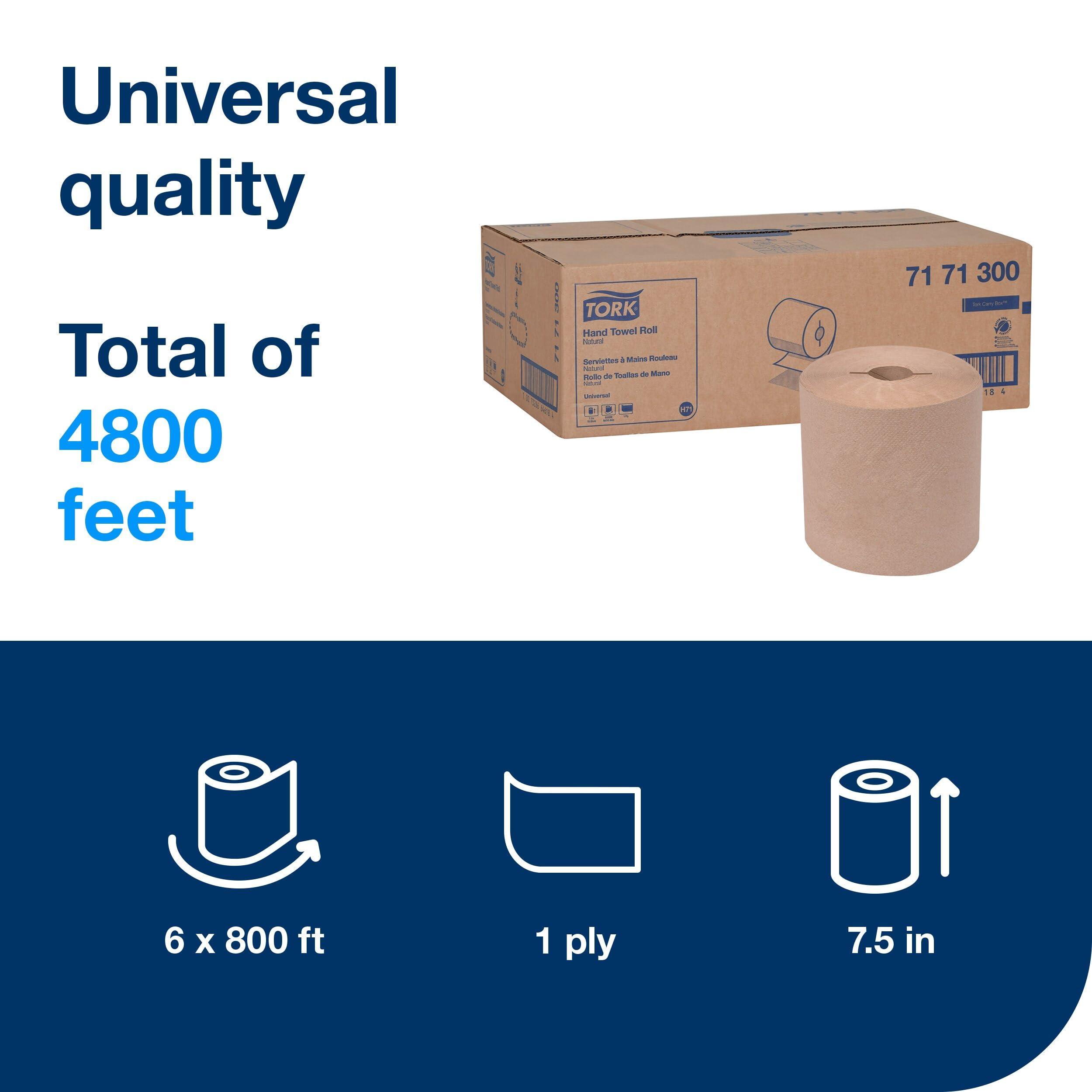 Tork Hand Towel Roll, Natural, Universal, H71, Large, 100% Recycled, 1-Ply, White, 6 Rolls x 800 ft, 7171300 - Image 2