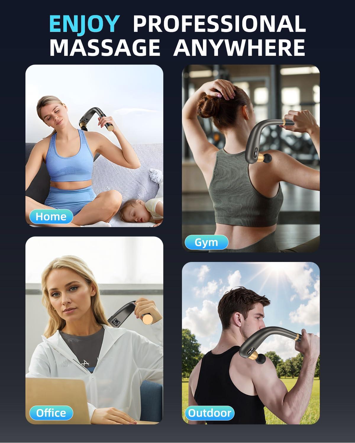 LYHW Massage Gun Deep Tissue with Extended Handle, 12MM Handheld Electric Back Muscle Massager for Pain Relief, Quiet Percussion Massage Gun with LED Screen & 4 Massage Heads, 3 Modes & 5 Speed Levels - Image 7