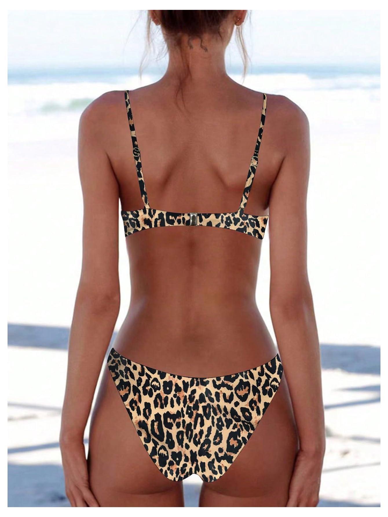 SweatyRocks Women's Leopard Print Bikini Set High Cut Low Rise 2 Piece Swimsuit Swimwear - Image 2