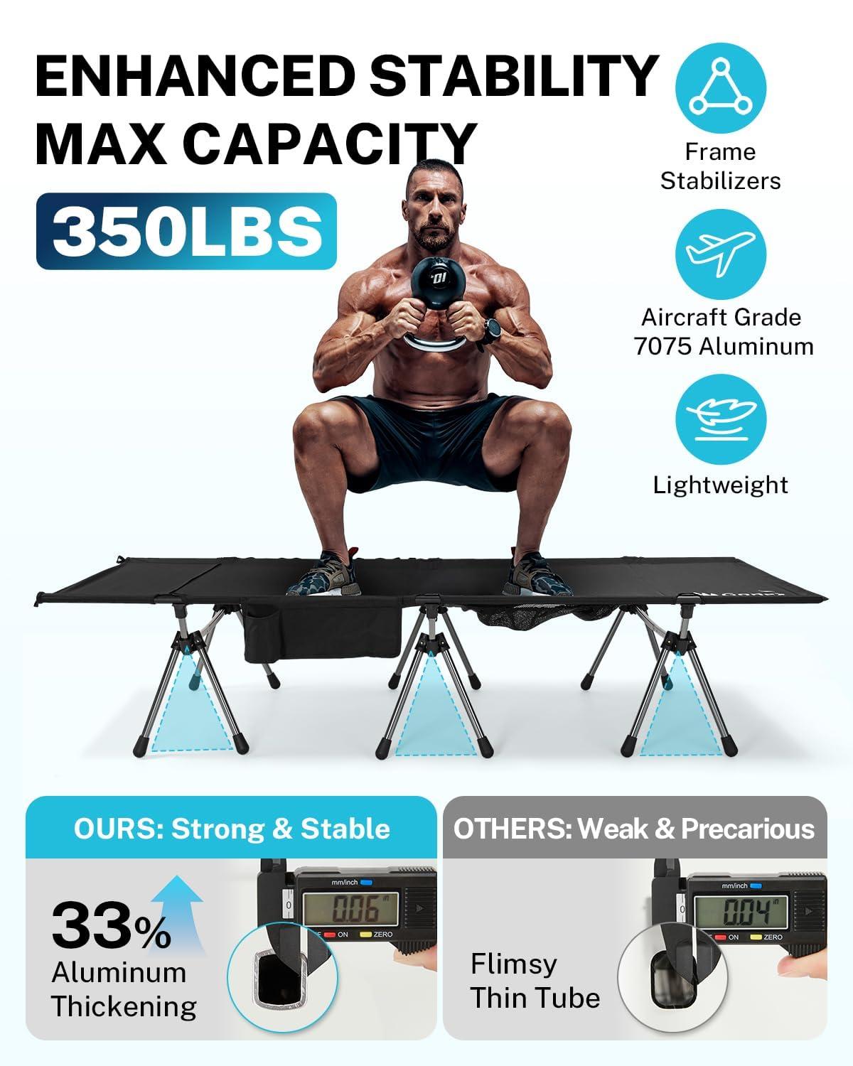 Gonex Camping Cot with Leg Extenders 2 in 1 Portable Ultralight Folding Cot for Adults Adjustable Height Supports 350lbs Sleeping Bed for Backpacking Travel Beach Home 74.8"x27.5" - Image 2