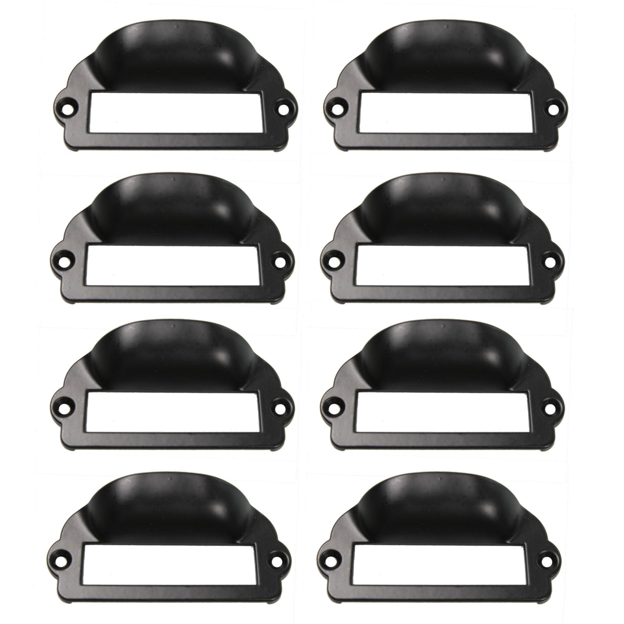 PDETVEO 8PCS Label Tag Frames Pull, Black Card Holder Drawer Handle, Zinc Alloy Catalog Drawer Pulls for Office, Furniture, Cupboard, Box, Case, Hardware (81x40mm)
