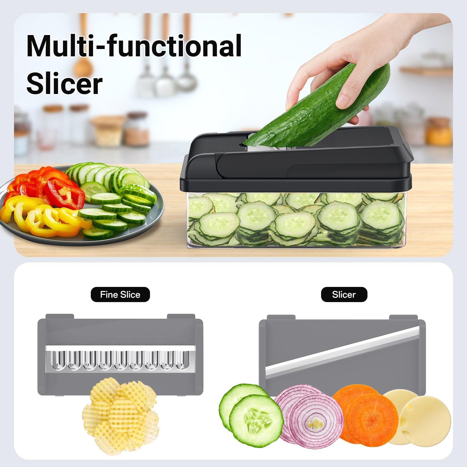 SpaceHacks 12-in-1 Vegetable Chopper, Kitchen Gadgets with 7 Blades, Veggie, Food, Onion Chopper, Cucumber Slicer, Versatile Mandoline, Includes Egg Separator & Finger Guard, Gray - Image 6