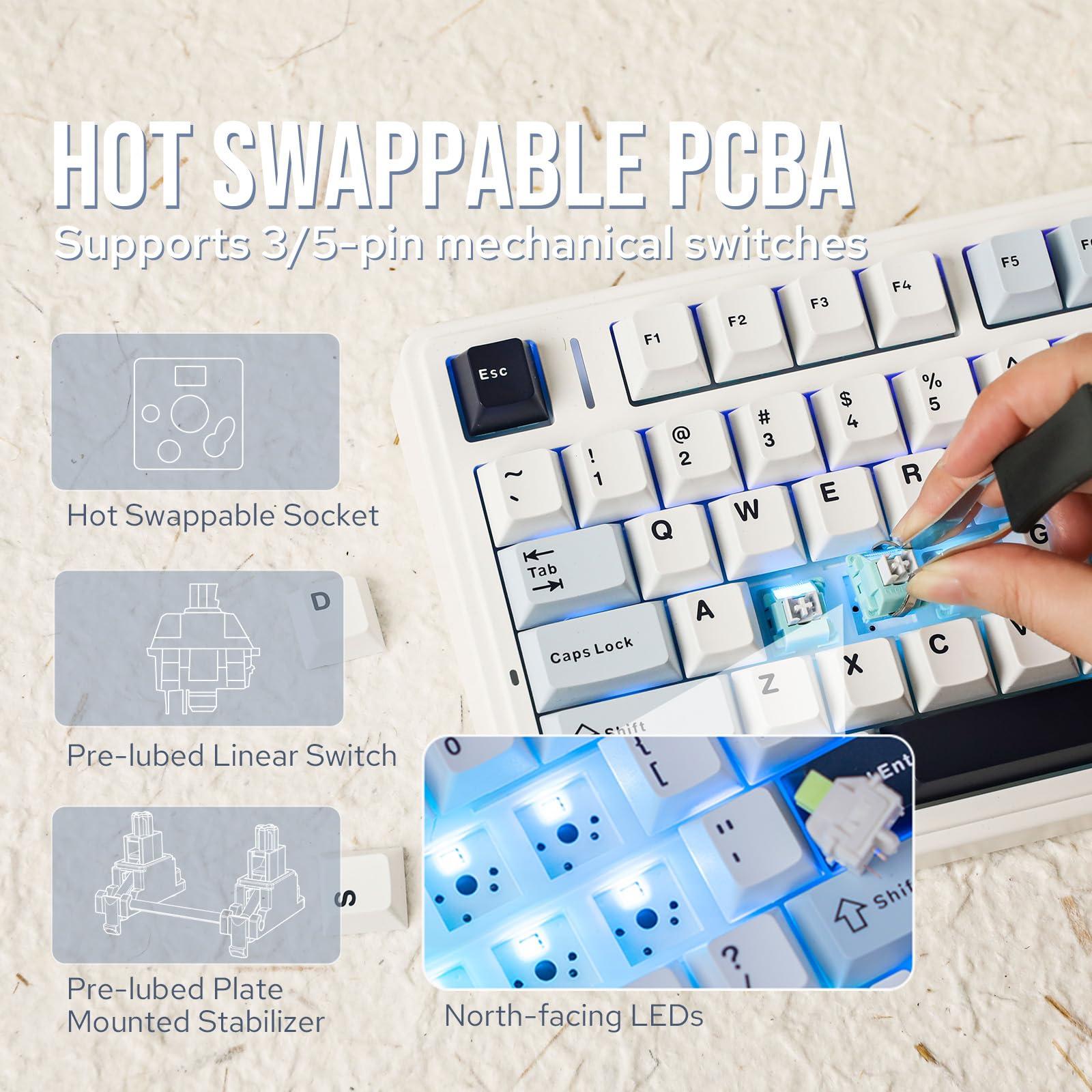 EPOMAKER x Aula F75 Gasket Mechanical Keyboard, 75% Wireless Hot Swappable Gaming Keyboard with Five-Layer Padding&Knob, Bluetooth/2.4GHz/USB-C, RGB (Light Blue, LEOBOG Reaper Switch) - Image 4