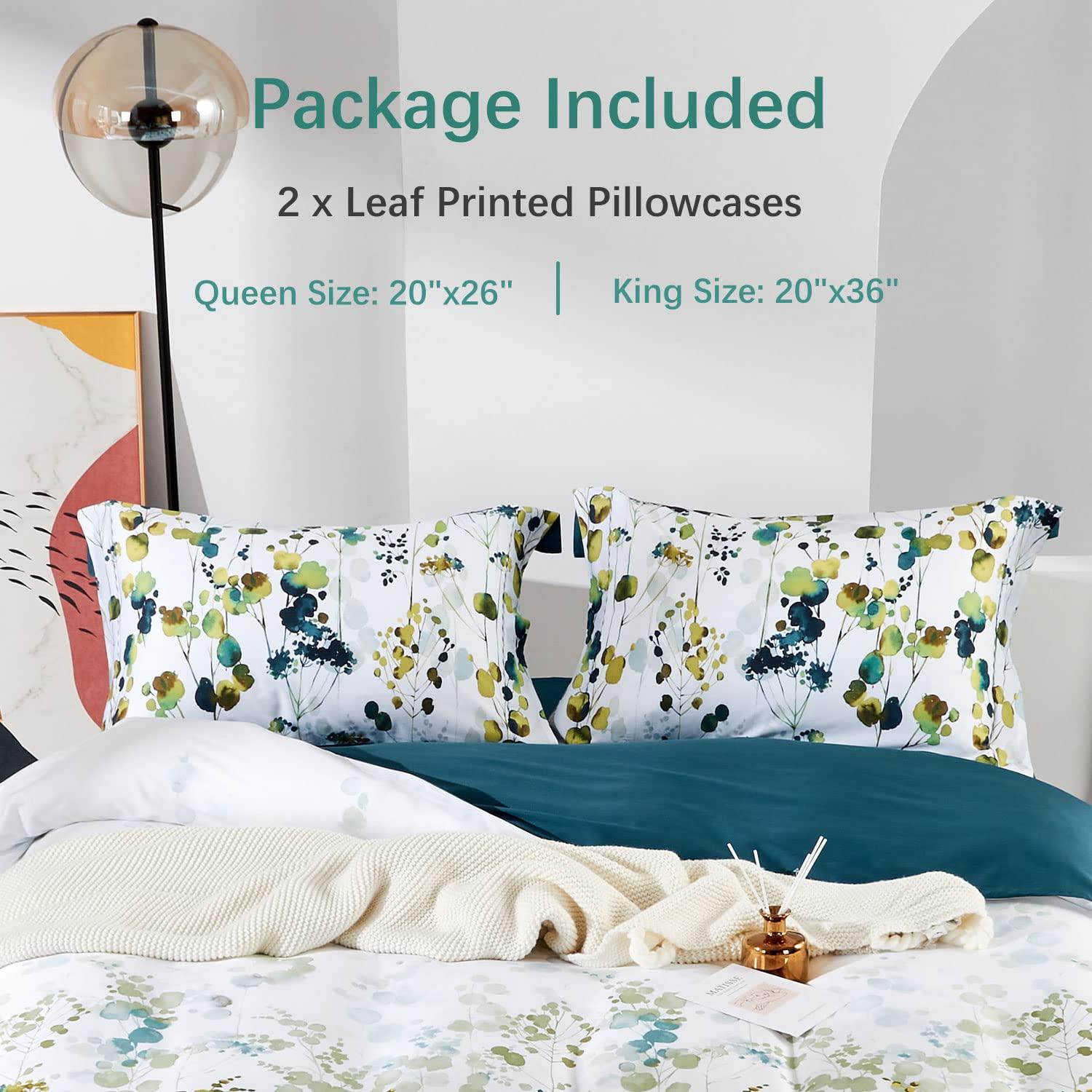 MILDLY 100% Long-Staple Cotton Pillow Shams - Ultra Soft Yellow Green Leaves Printed Envelope Pillowcases Queen Size 20"x26" 2pcs - Image 5