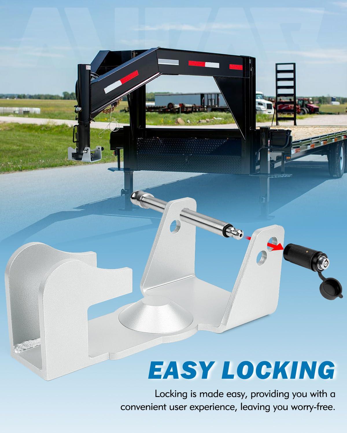 Aupar Heavy-Duty Gooseneck Trailer Lock, Gooseneck Lock Fit for Heavy Trailers, Livestock Haulers and RVs - Silver - Image 6