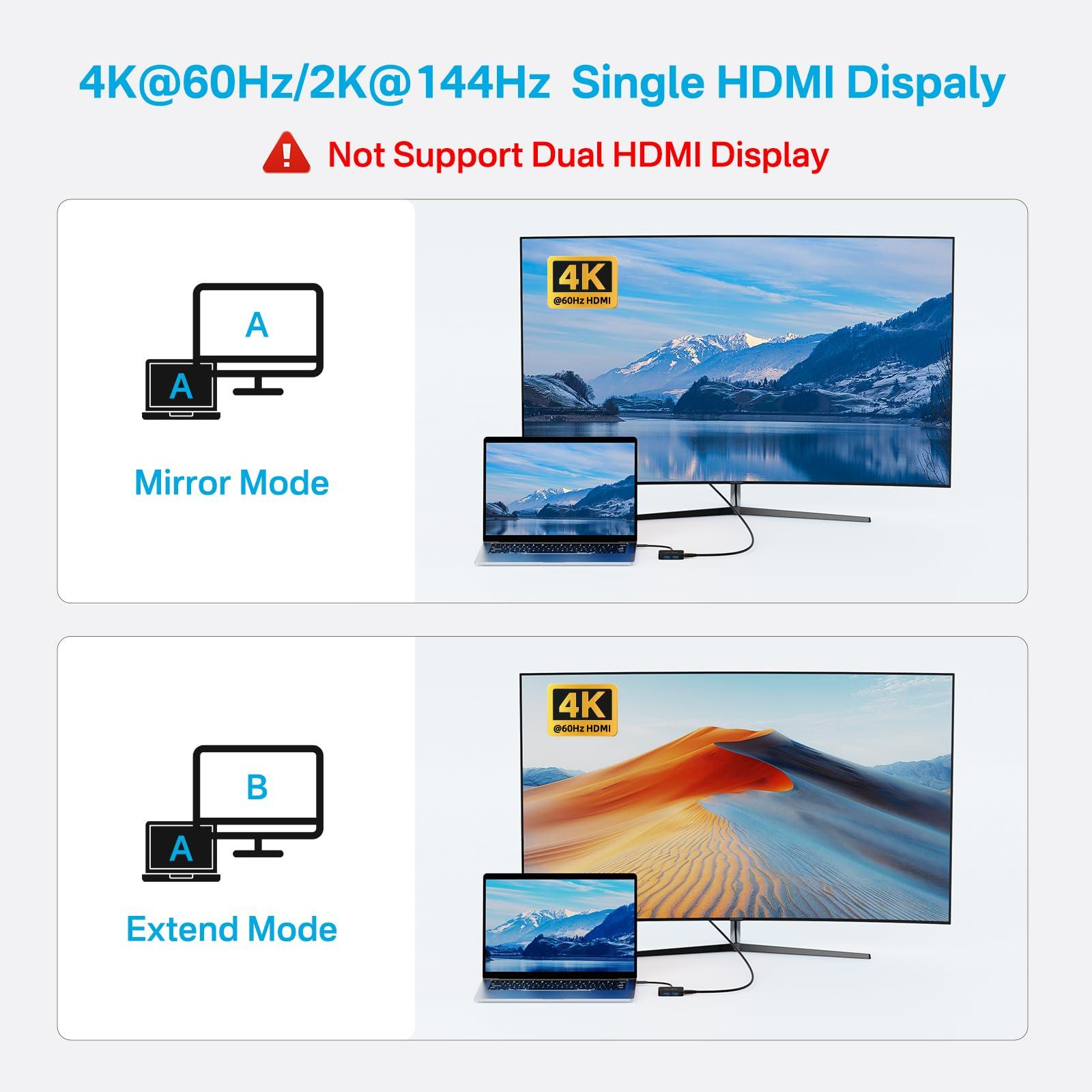 USB C Hub 10Gbps, Multiport Adapter with 4K 60Hz HDMI, 100W Power Delivery, USB A3.2 Data Port, USB C to HDMI Adapter for MacBook, Dell, Lenovo, Surface, iPad PRO, XPS(Black) - Image 3